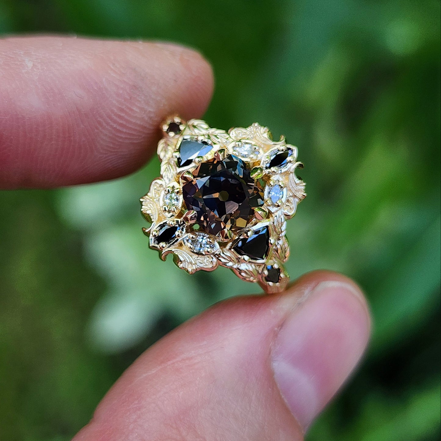 Old European Cut Cushion Montana Sapphire Athena Ring 14k Yellow Gold image 7