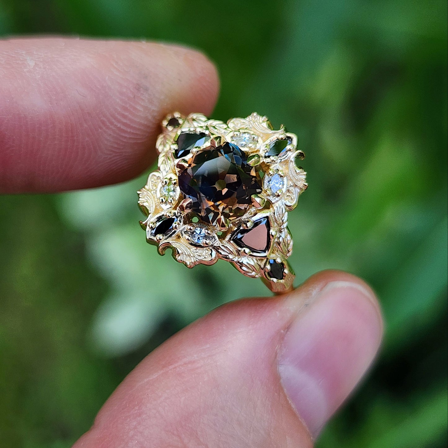 Old European Cut Cushion Montana Sapphire Athena Ring 14k Yellow Gold image 8