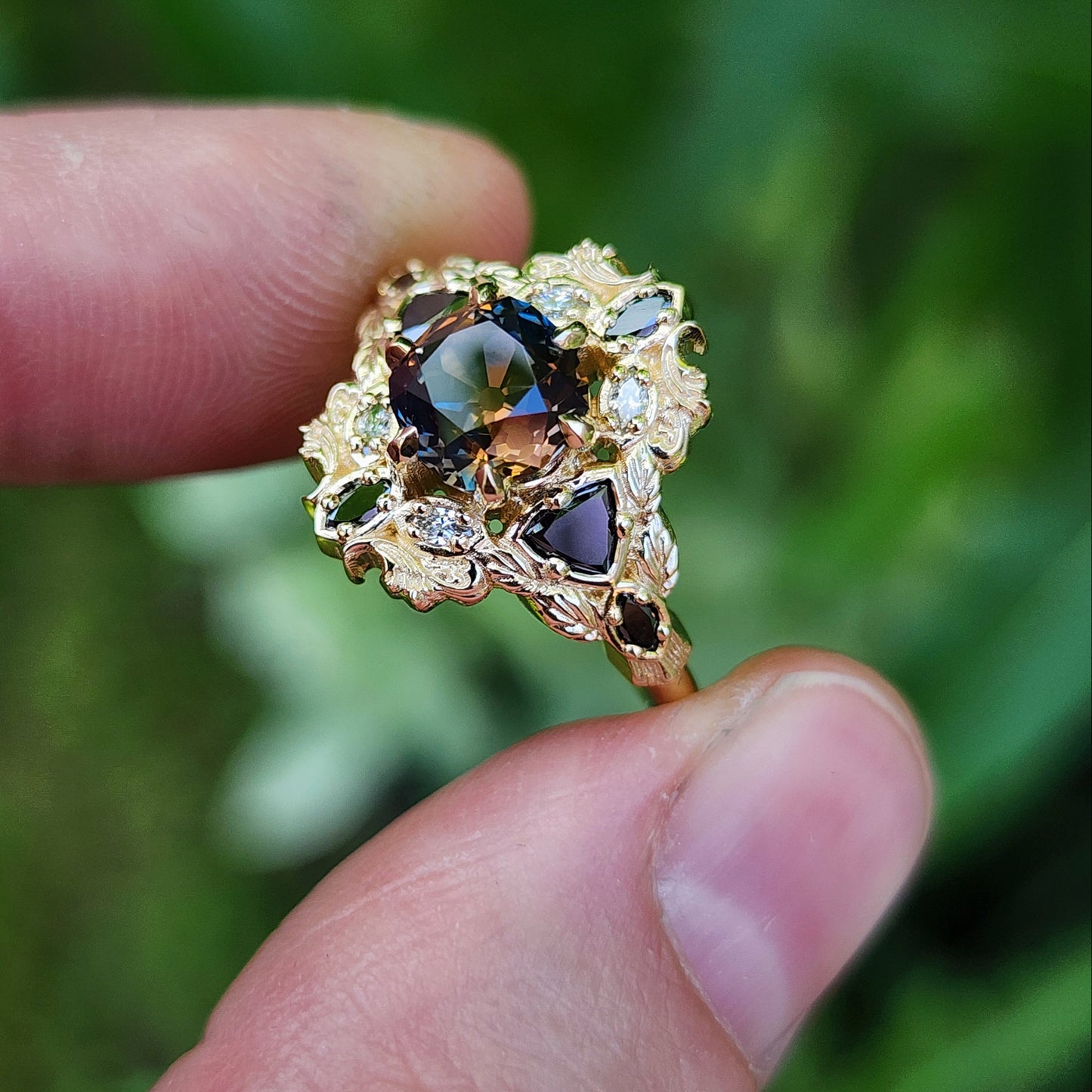 Old European Cut Cushion Montana Sapphire Athena Ring 14k Yellow Gold image 9