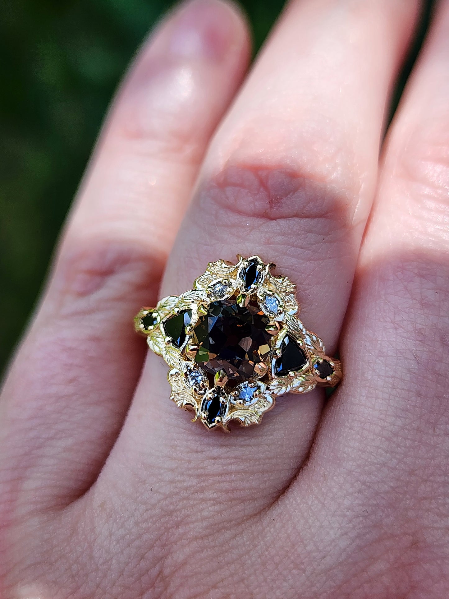 Old European Cut Cushion Montana Sapphire Athena Ring 14k Yellow Gold image 10