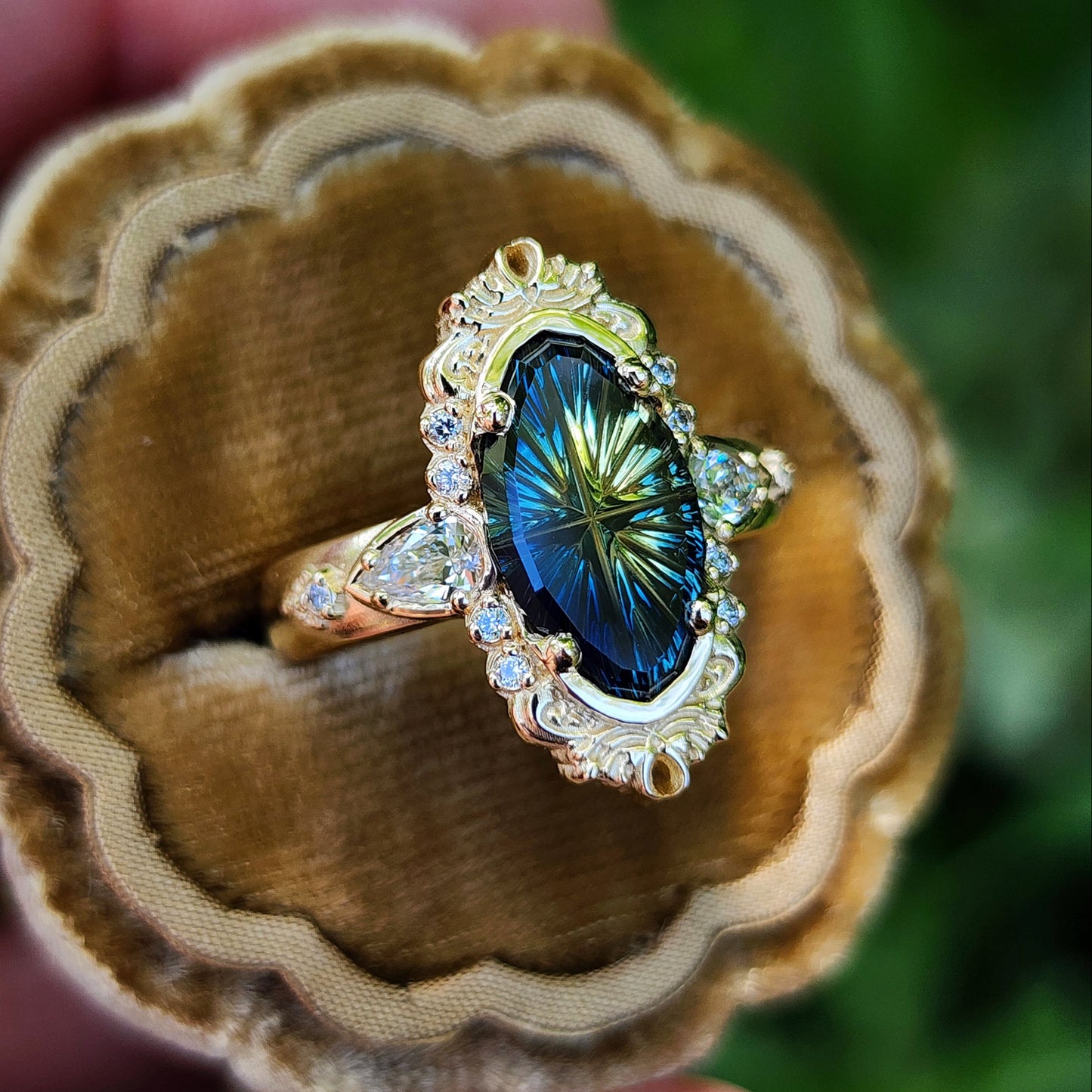 3.12ct Natural Australian Parti Fantasy Moval Cut Sapphire Wide Band Odette 14k Yellow Gold image 6