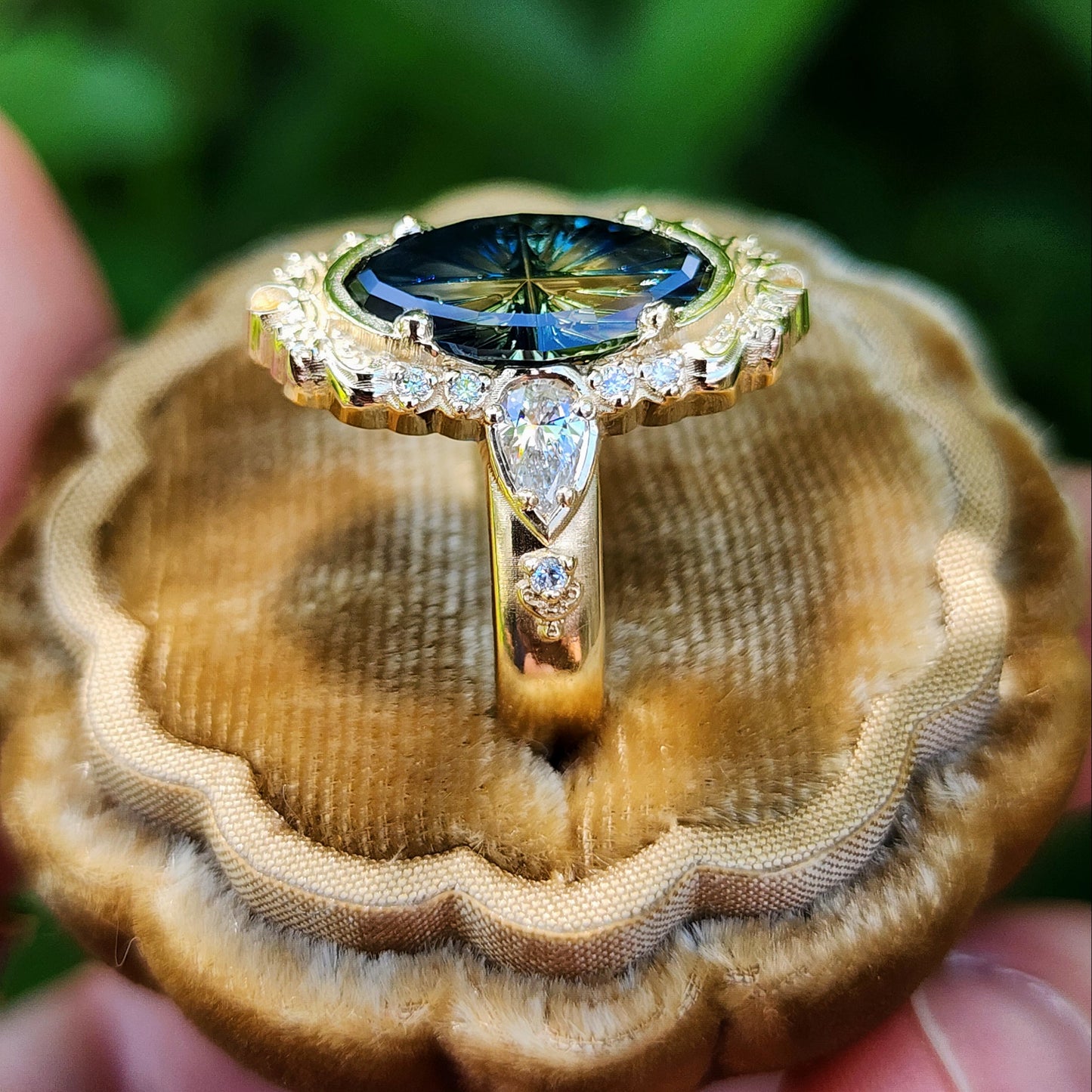 3.12ct Natural Australian Parti Fantasy Moval Cut Sapphire Wide Band Odette 14k Yellow Gold image 7