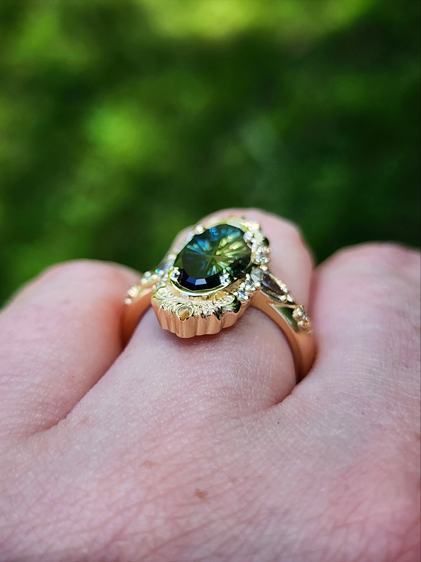 3.12ct Natural Australian Parti Fantasy Moval Cut Sapphire Wide Band Odette 14k Yellow Gold image 15
