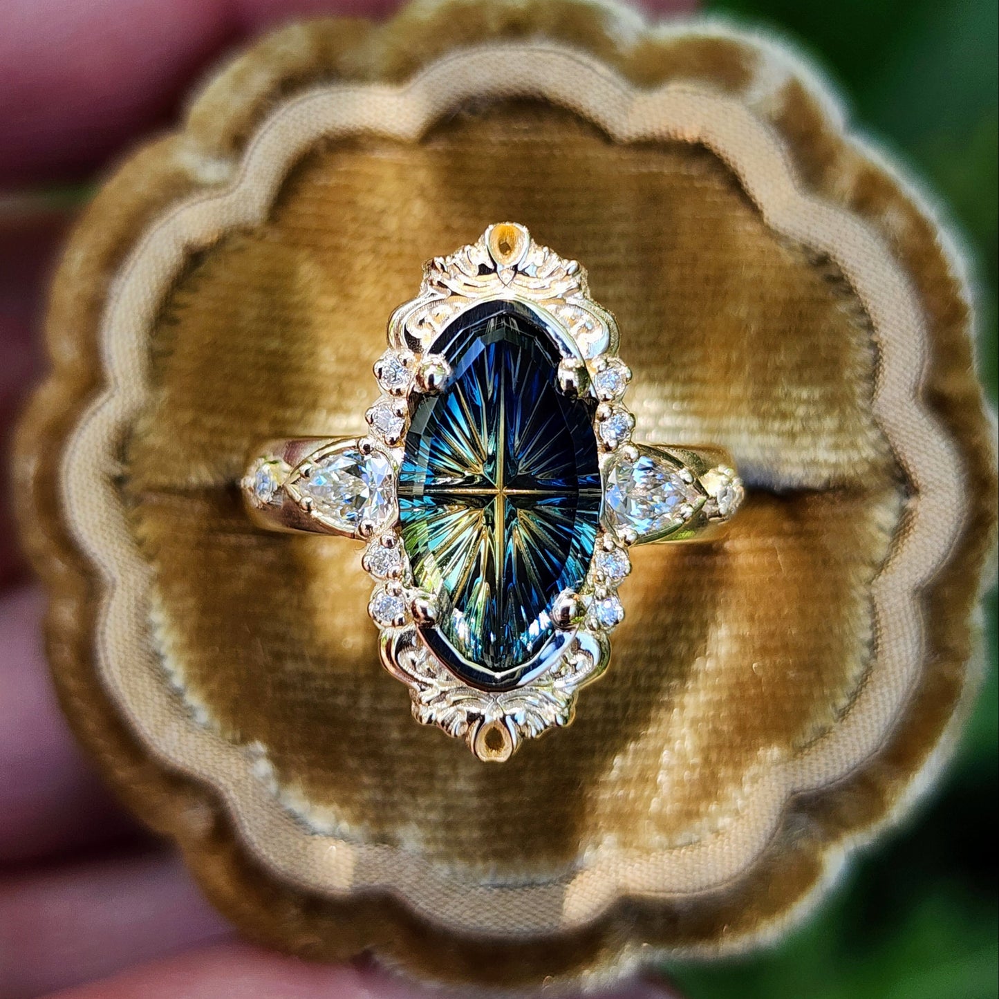 3.12ct Natural Australian Parti Fantasy Moval Cut Sapphire Wide Band Odette 14k Yellow Gold image 1