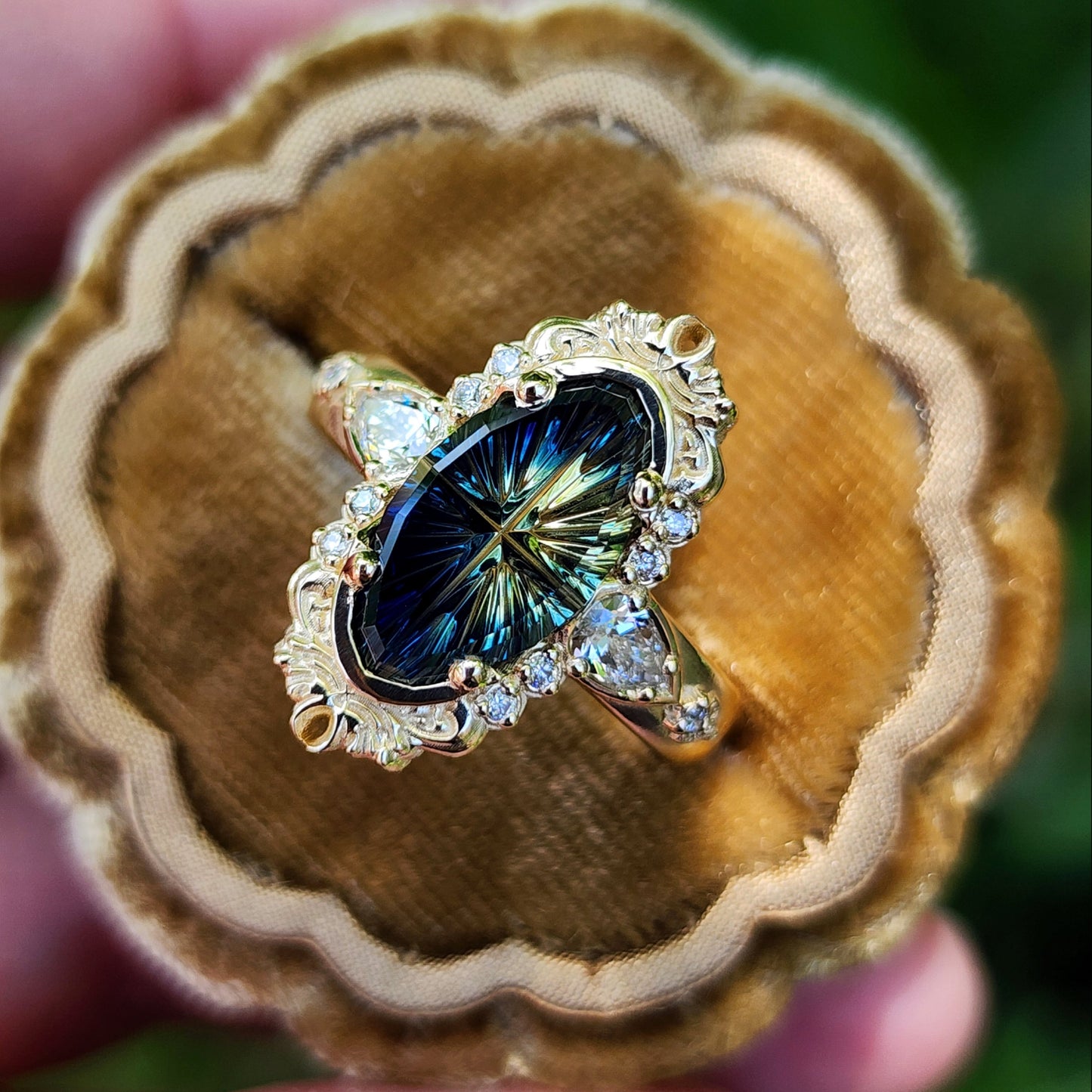 3.12ct Natural Australian Parti Fantasy Moval Cut Sapphire Wide Band Odette 14k Yellow Gold image 5