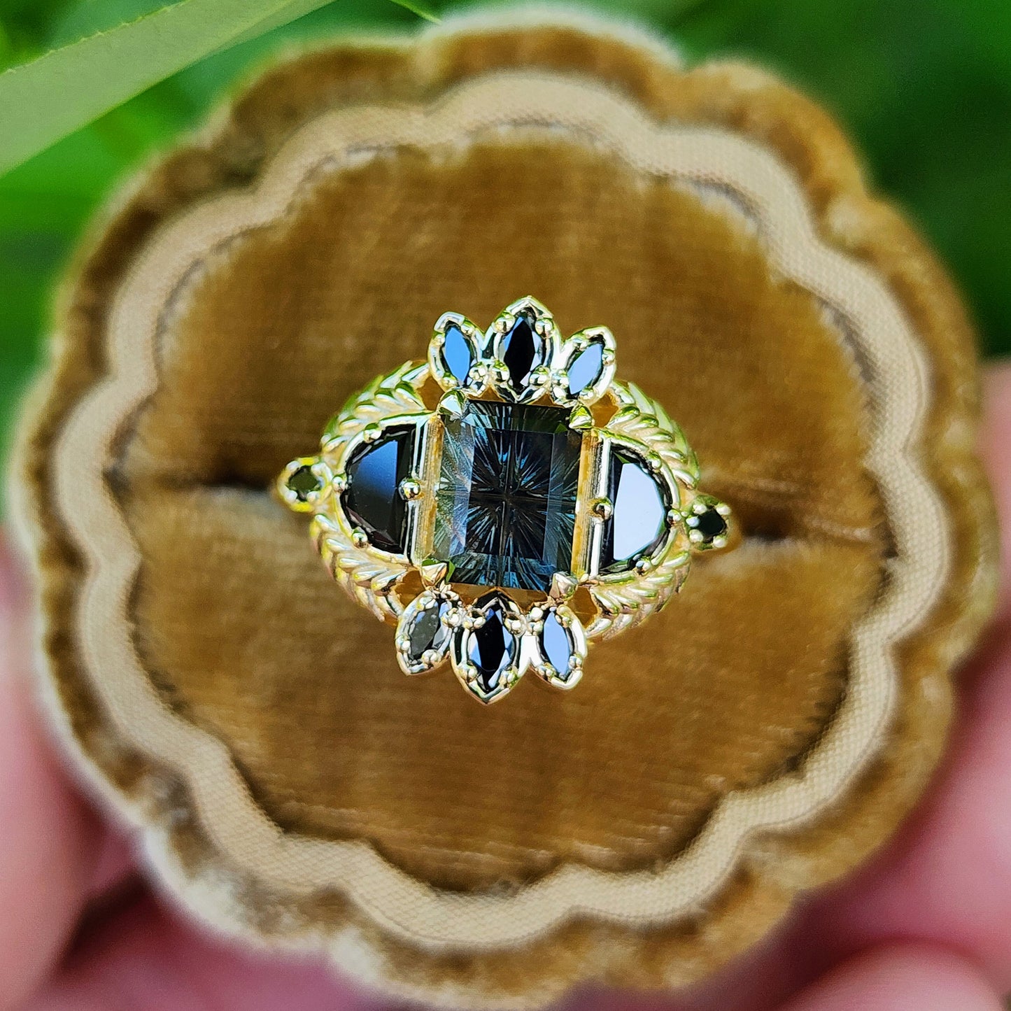 Natural Kenyan Sapphire Fantasy Emerald Cut Demeter Ring 14k Yellow Gold image 2