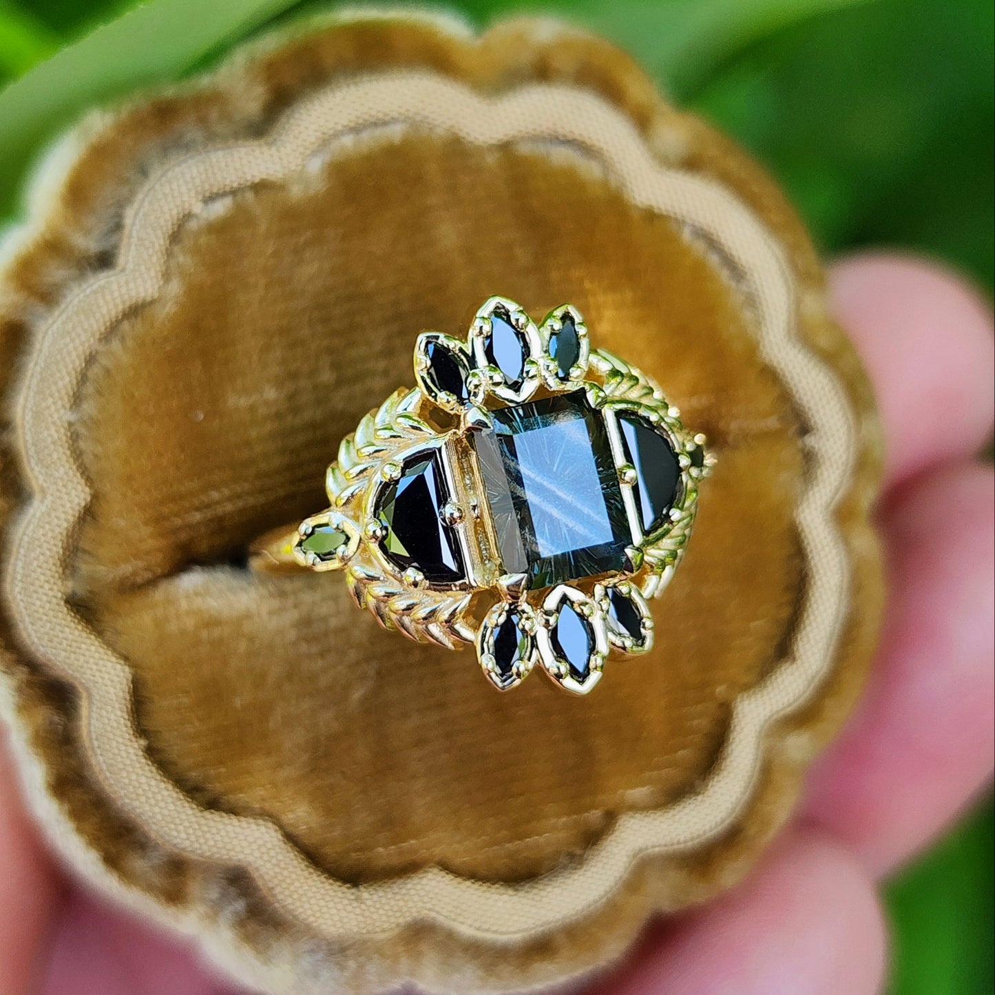 Natural Kenyan Sapphire Fantasy Emerald Cut Demeter Ring 14k Yellow Gold image 5
