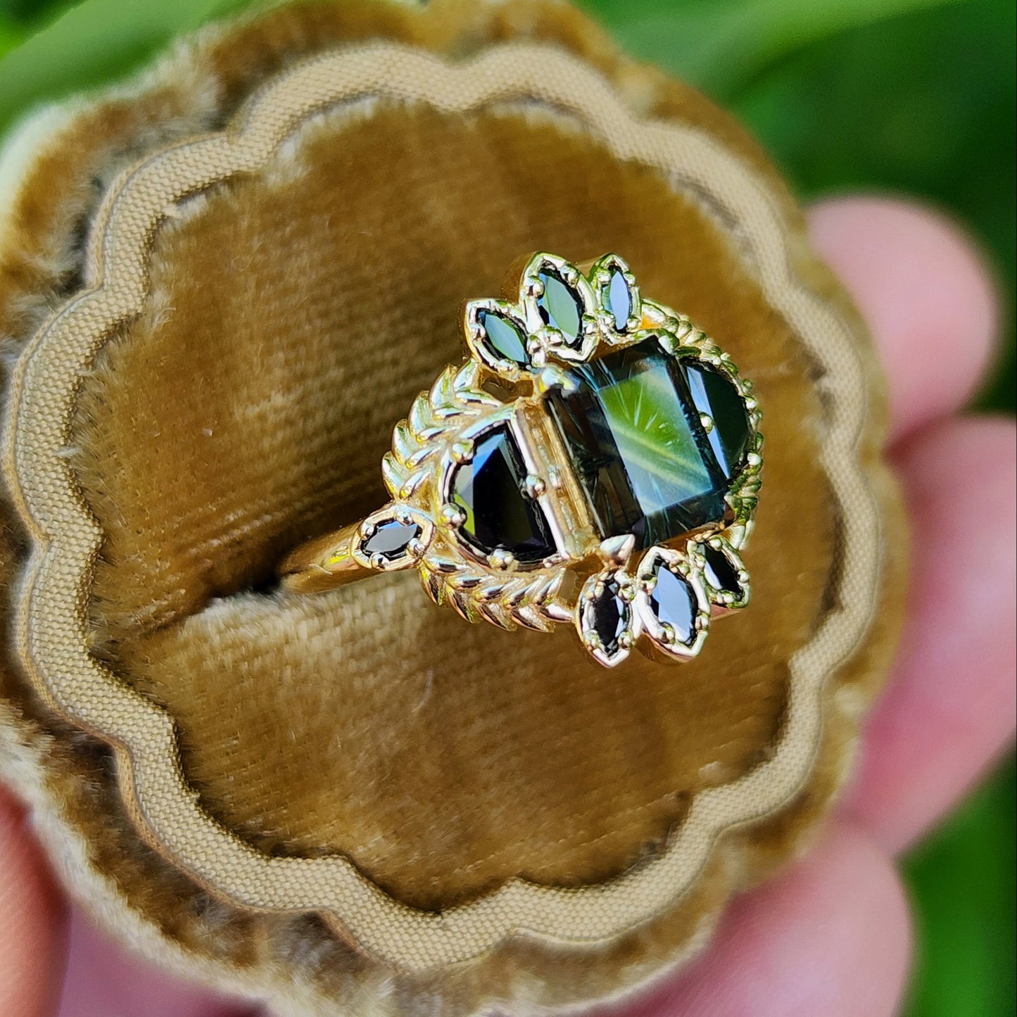 Natural Kenyan Sapphire Fantasy Emerald Cut Demeter Ring 14k Yellow Gold image 6