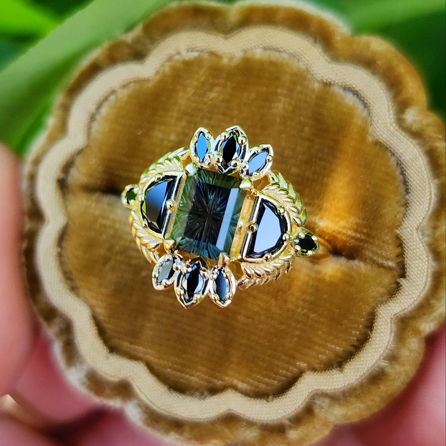 Natural Kenyan Sapphire Fantasy Emerald Cut Demeter Ring 14k Yellow Gold image 7