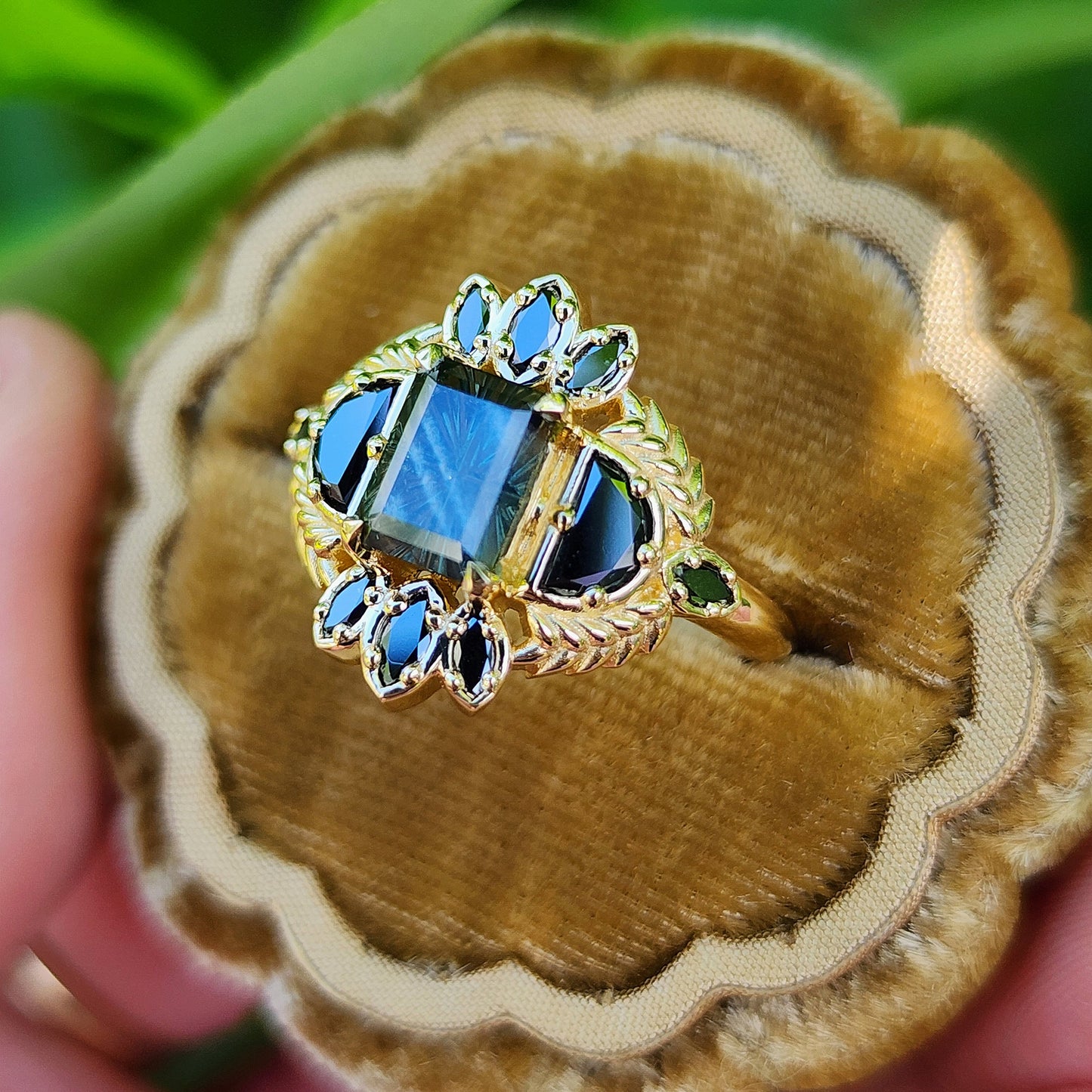Natural Kenyan Sapphire Fantasy Emerald Cut Demeter Ring 14k Yellow Gold image 8