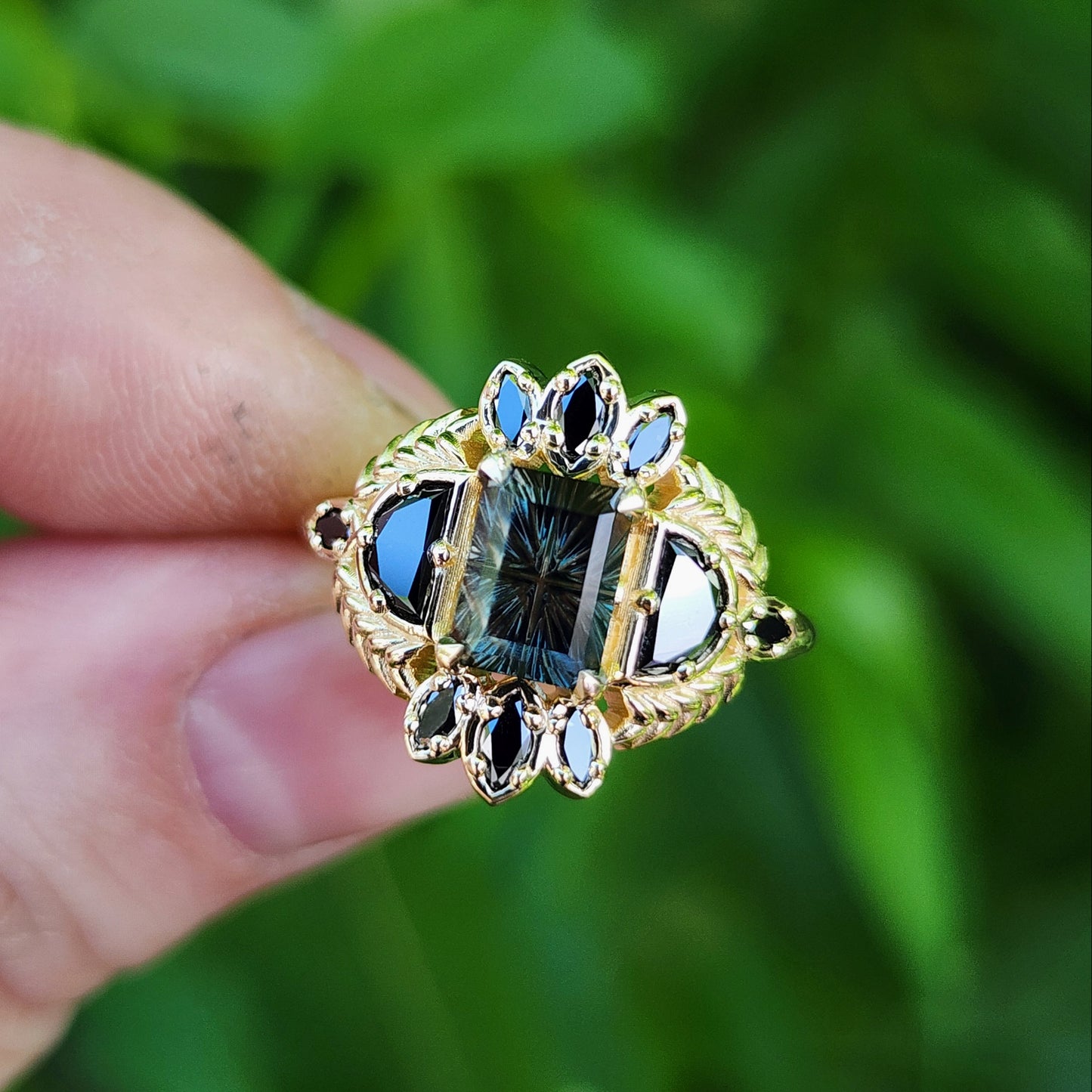Natural Kenyan Sapphire Fantasy Emerald Cut Demeter Ring 14k Yellow Gold image 9