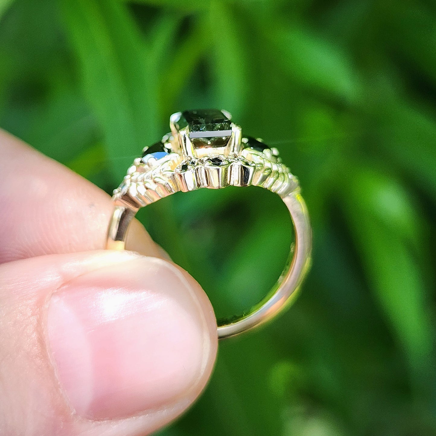 Natural Kenyan Sapphire Fantasy Emerald Cut Demeter Ring 14k Yellow Gold image 10