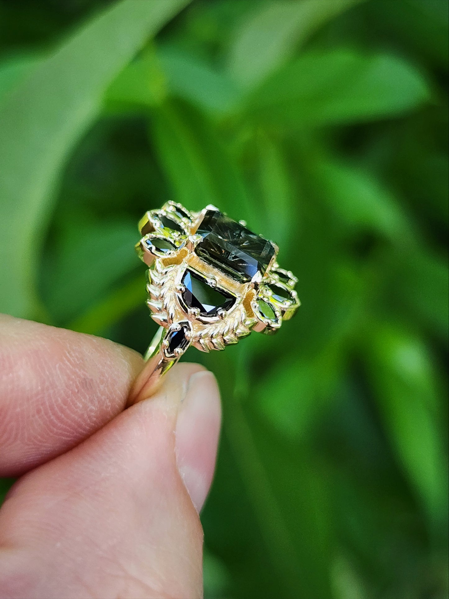 Ready to Ship 5-7 1.75ct Natural Kenyan Sapphire Fantasy Emerald Cut Demeter Ring 14k Yellow Gold