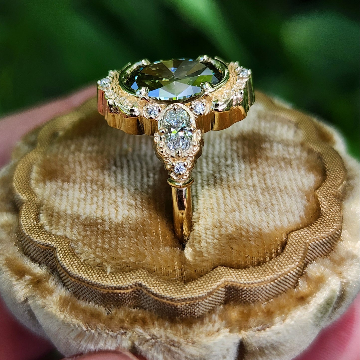 2.08ct Lab Green Diamond Oval Josephine Filigree Engagement Ring 14k Yellow Gold image 5