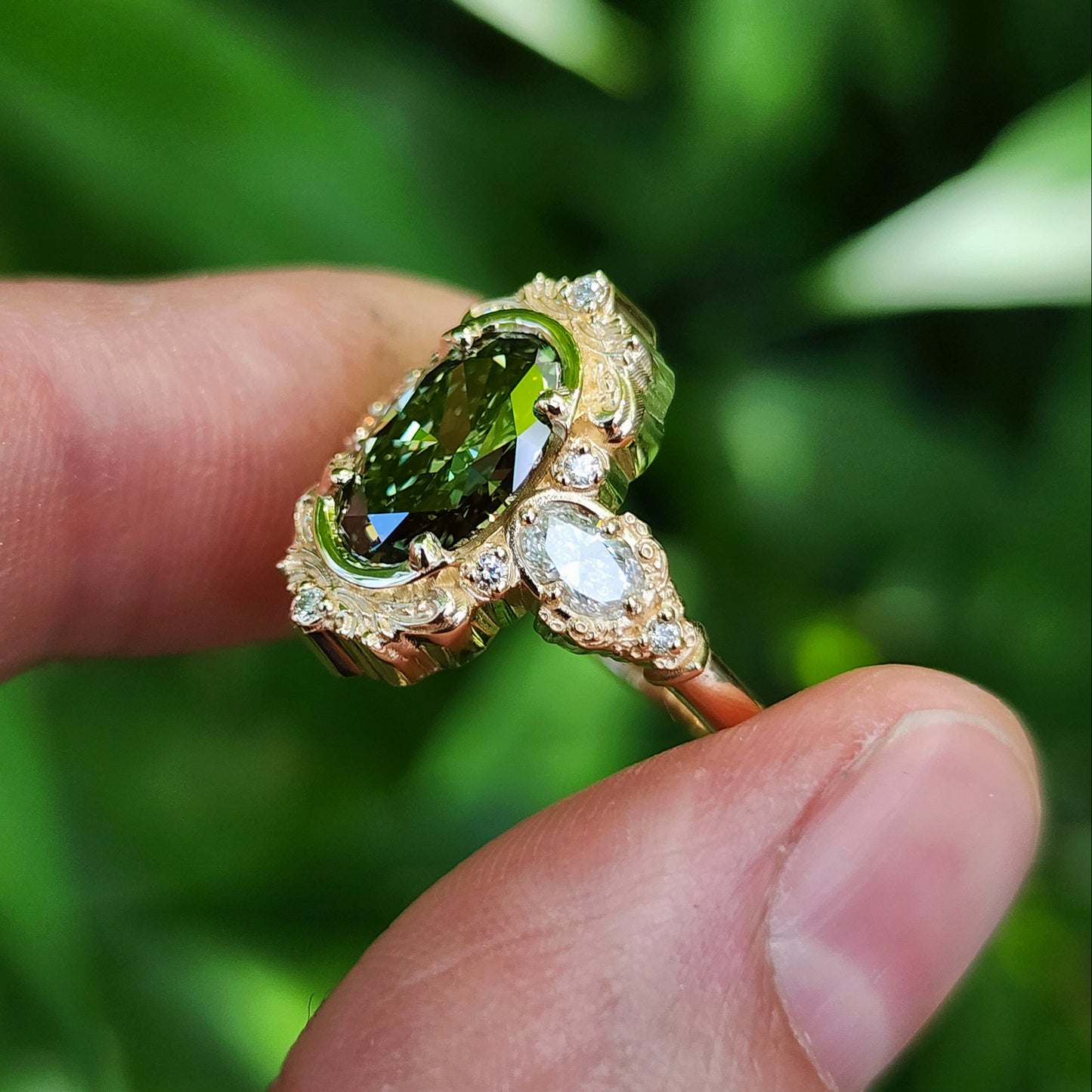 2.08ct Lab Green Diamond Oval Josephine Filigree Engagement Ring 14k Yellow Gold image 6