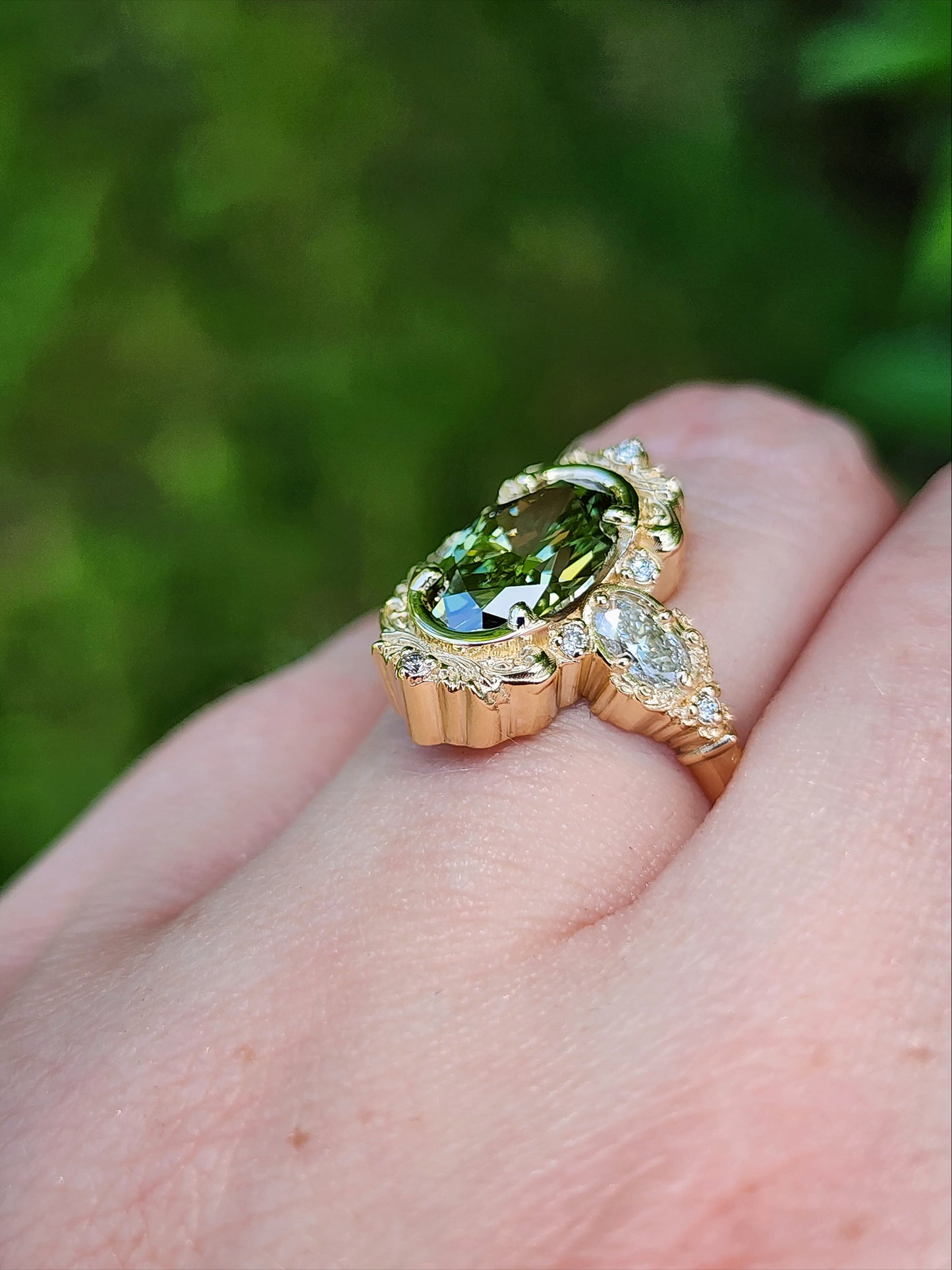 2.08ct Lab Green Diamond Oval Josephine Filigree Engagement Ring 14k Yellow Gold image 14