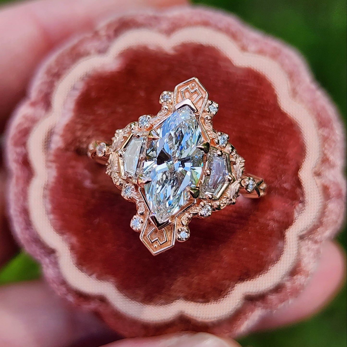 1.74ct Lab Diamond Marquise Lady Guinevere Engagement Ring 14k Rose Gold image 4