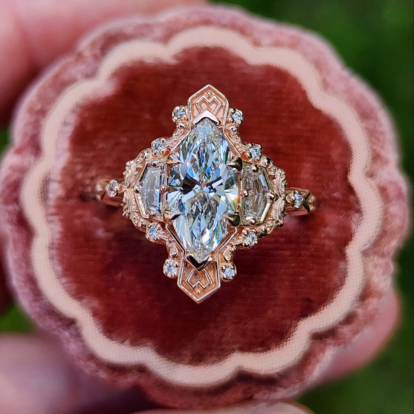 1.74ct Lab Diamond Marquise Lady Guinevere Engagement Ring 14k Rose Gold image 2