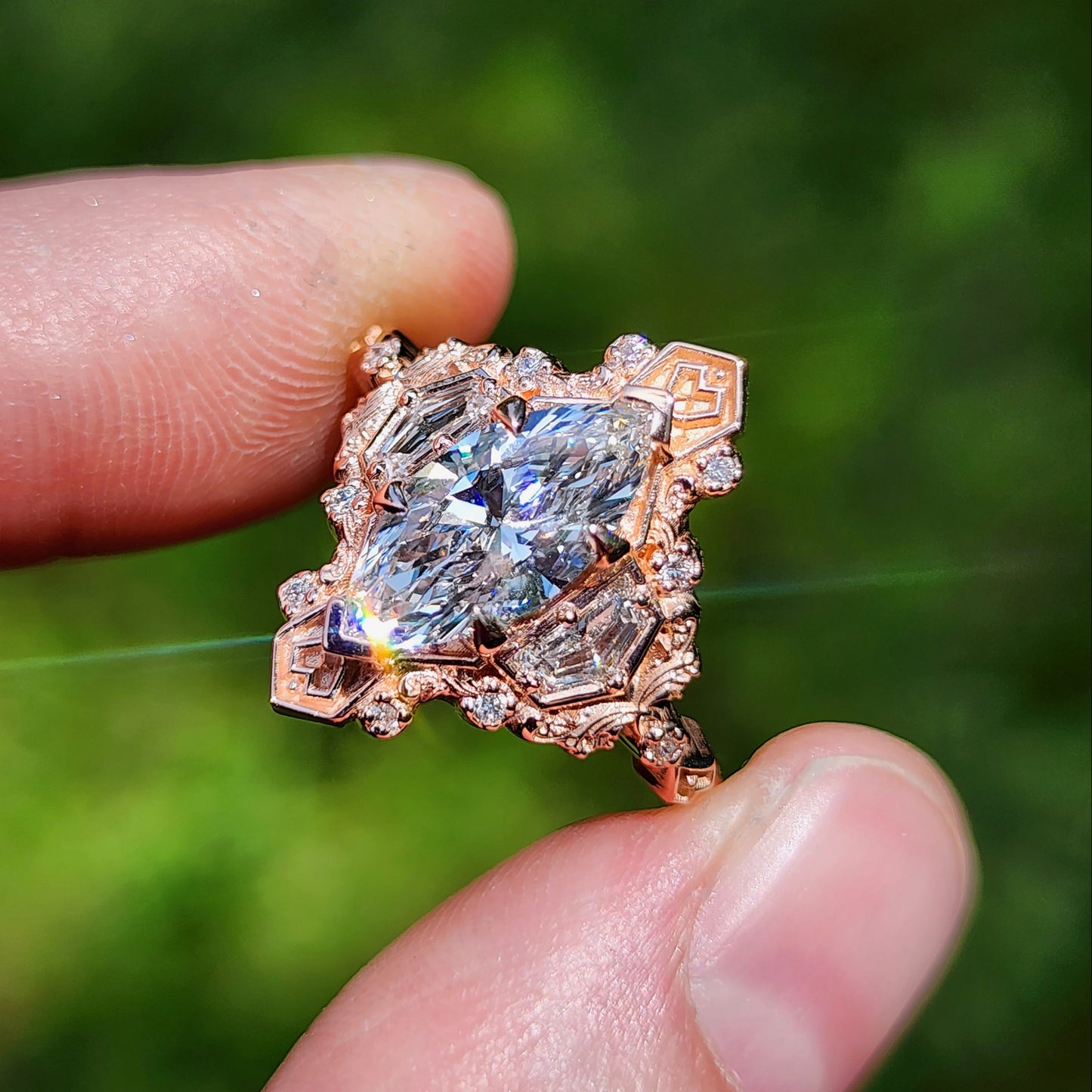 1.74ct Lab Diamond Marquise Lady Guinevere Engagement Ring 14k Rose Gold image 6