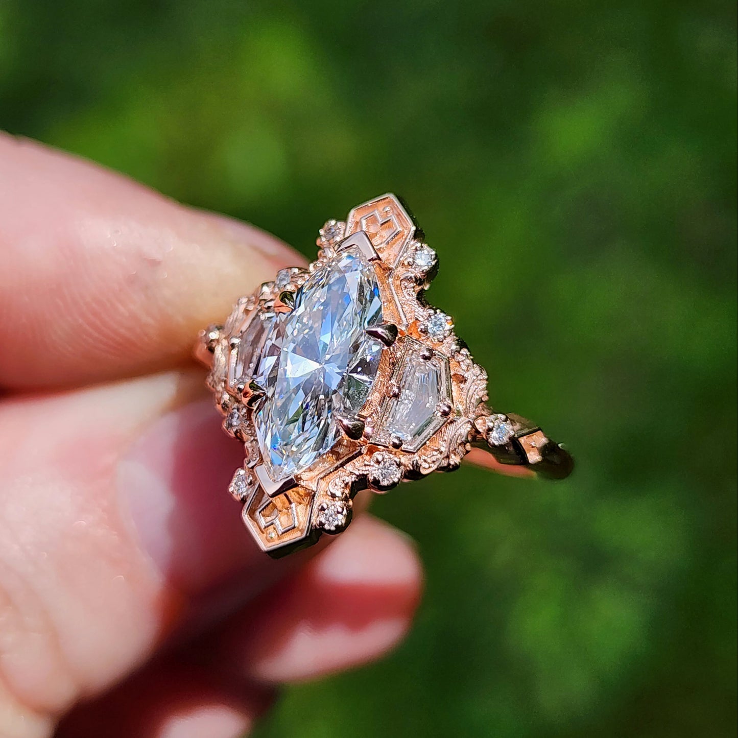 1.74ct Lab Diamond Marquise Lady Guinevere Engagement Ring 14k Rose Gold image 8