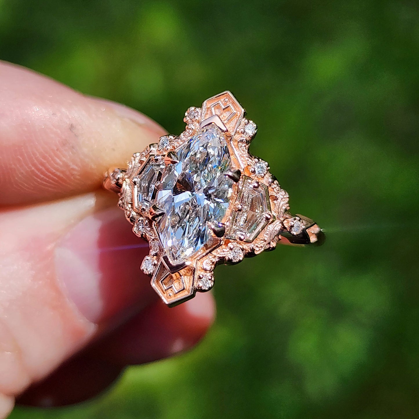 1.74ct Lab Diamond Marquise Lady Guinevere Engagement Ring 14k Rose Gold image 9