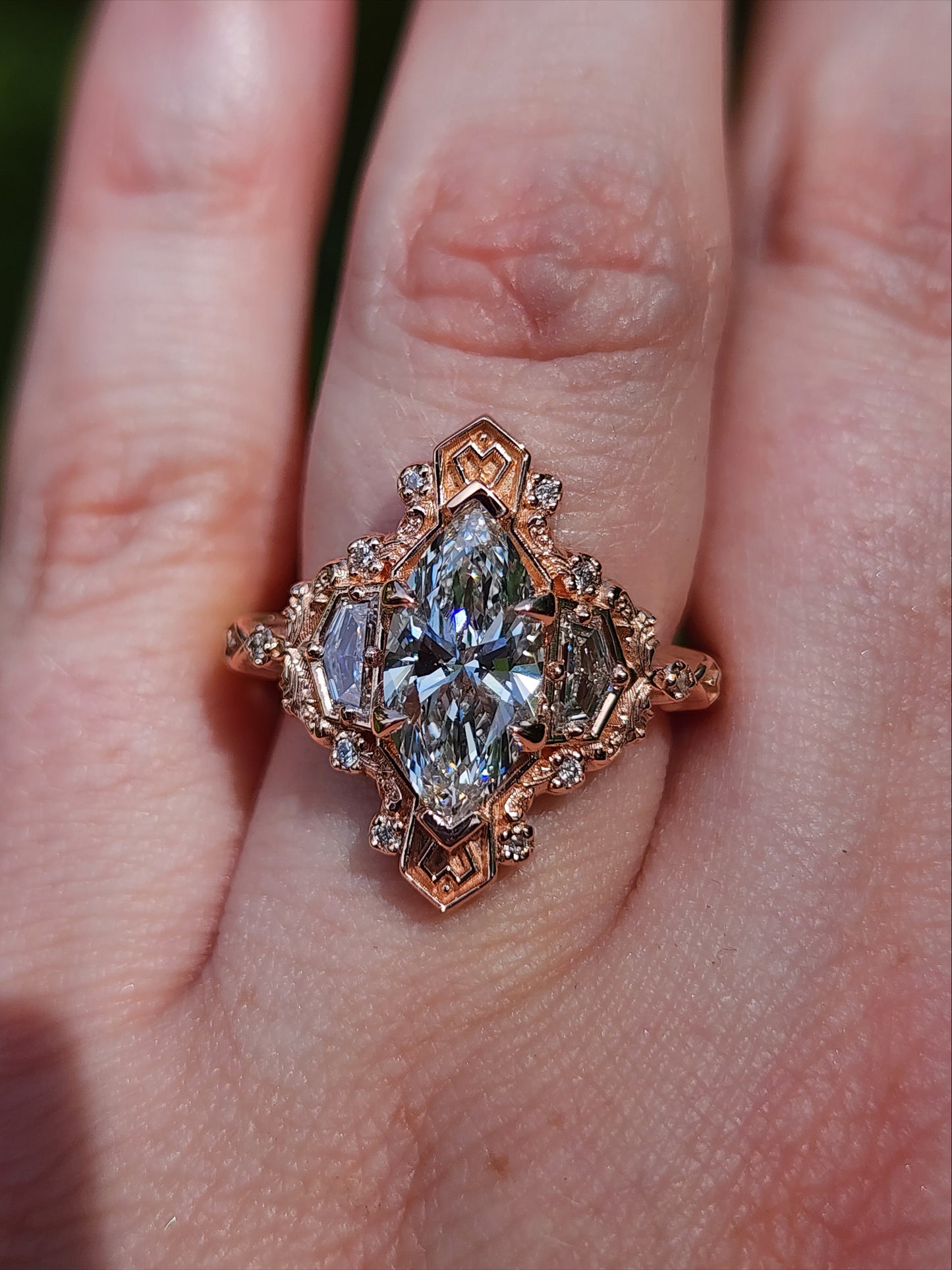 1.74ct Lab Diamond Marquise Lady Guinevere Engagement Ring 14k Rose Gold image 11