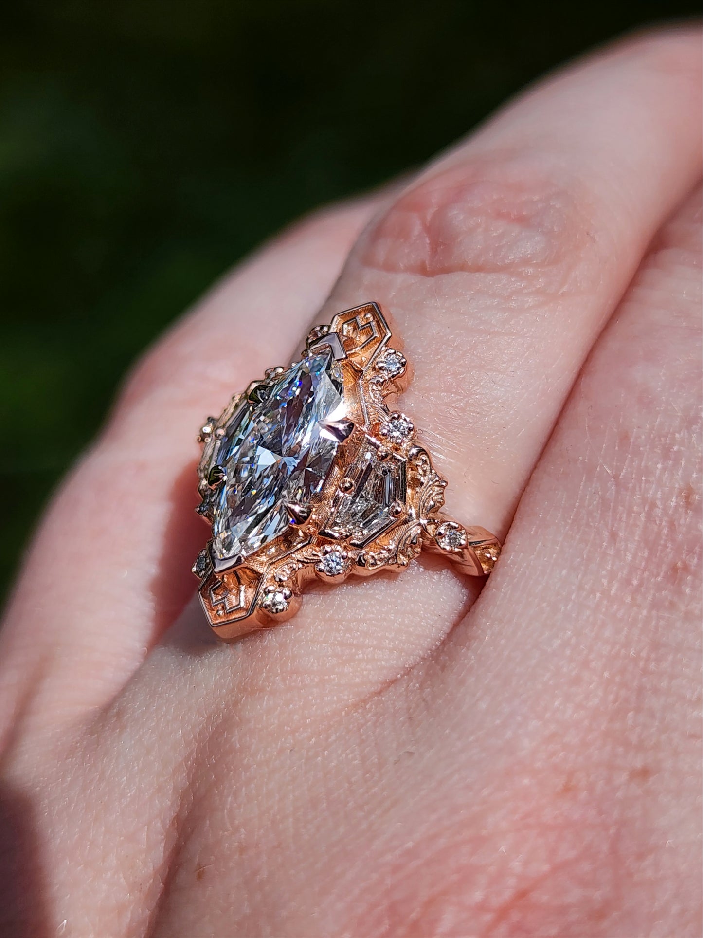 1.74ct Lab Diamond Marquise Lady Guinevere Engagement Ring 14k Rose Gold image 13
