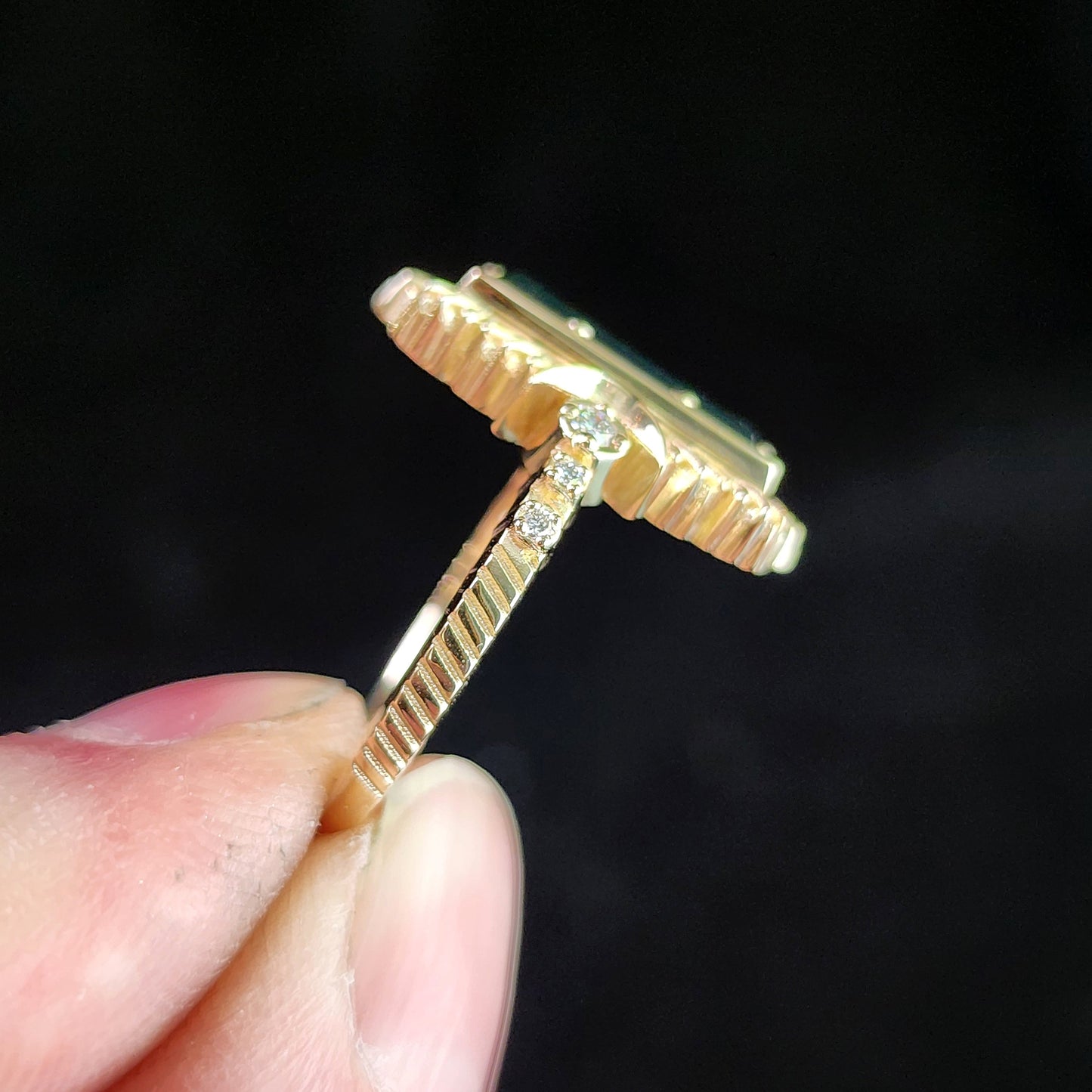 Fantasy Cut Baguette Indicolite Tourmaline Moon Fire Ring 14k Yellow Gold image 6