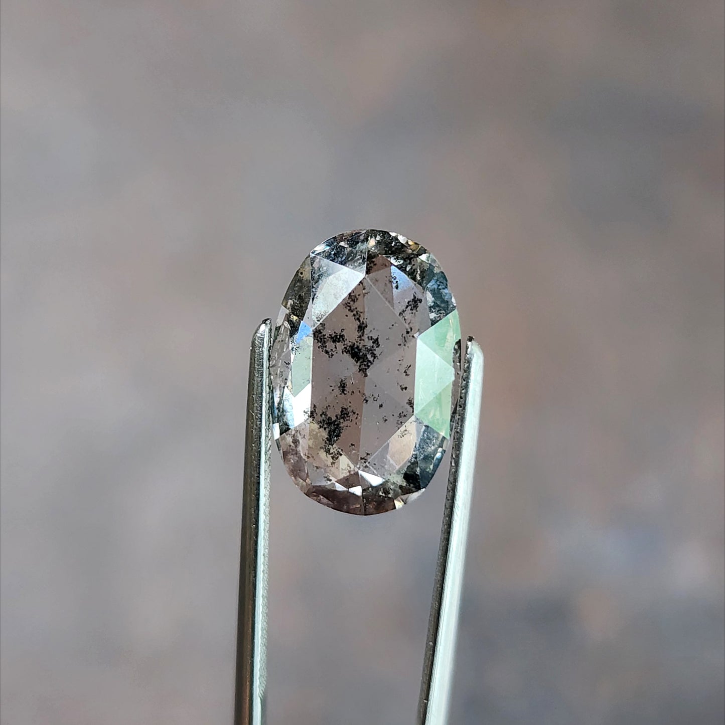 3.14ct Salt and Pepper Lab Diamond Rose Cut Oval