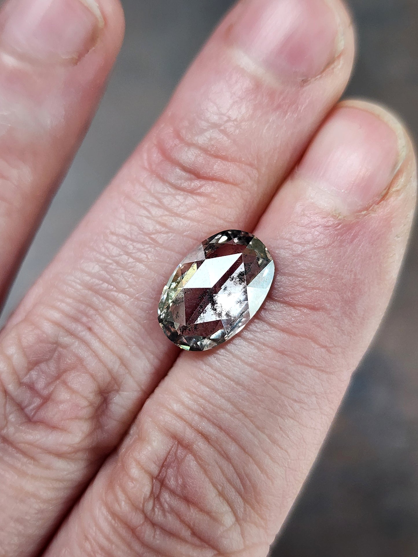 3.14ct Salt and Pepper Lab Diamond Rose Cut Oval