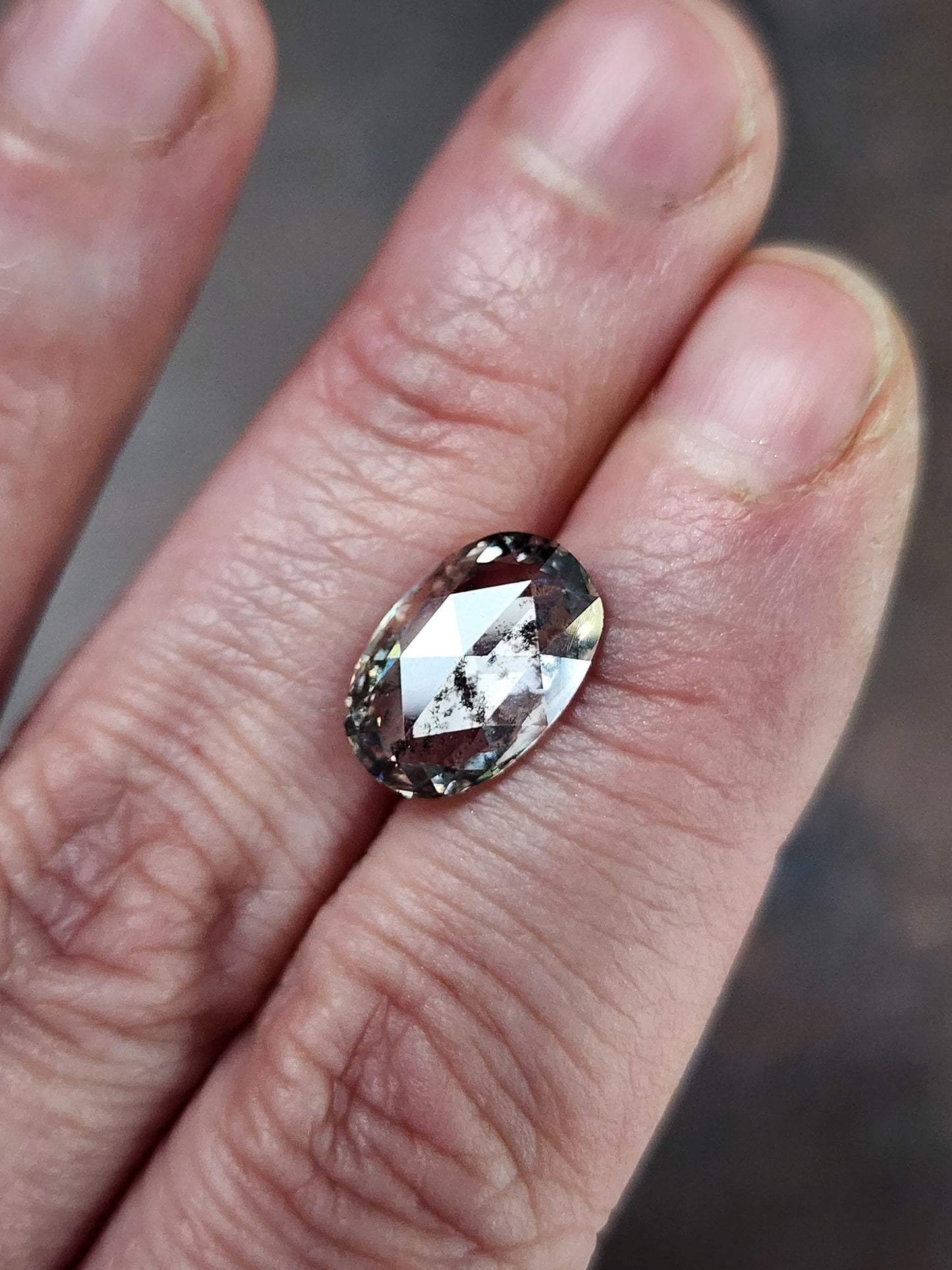 3.14ct Salt and Pepper Lab Diamond Rose Cut Oval