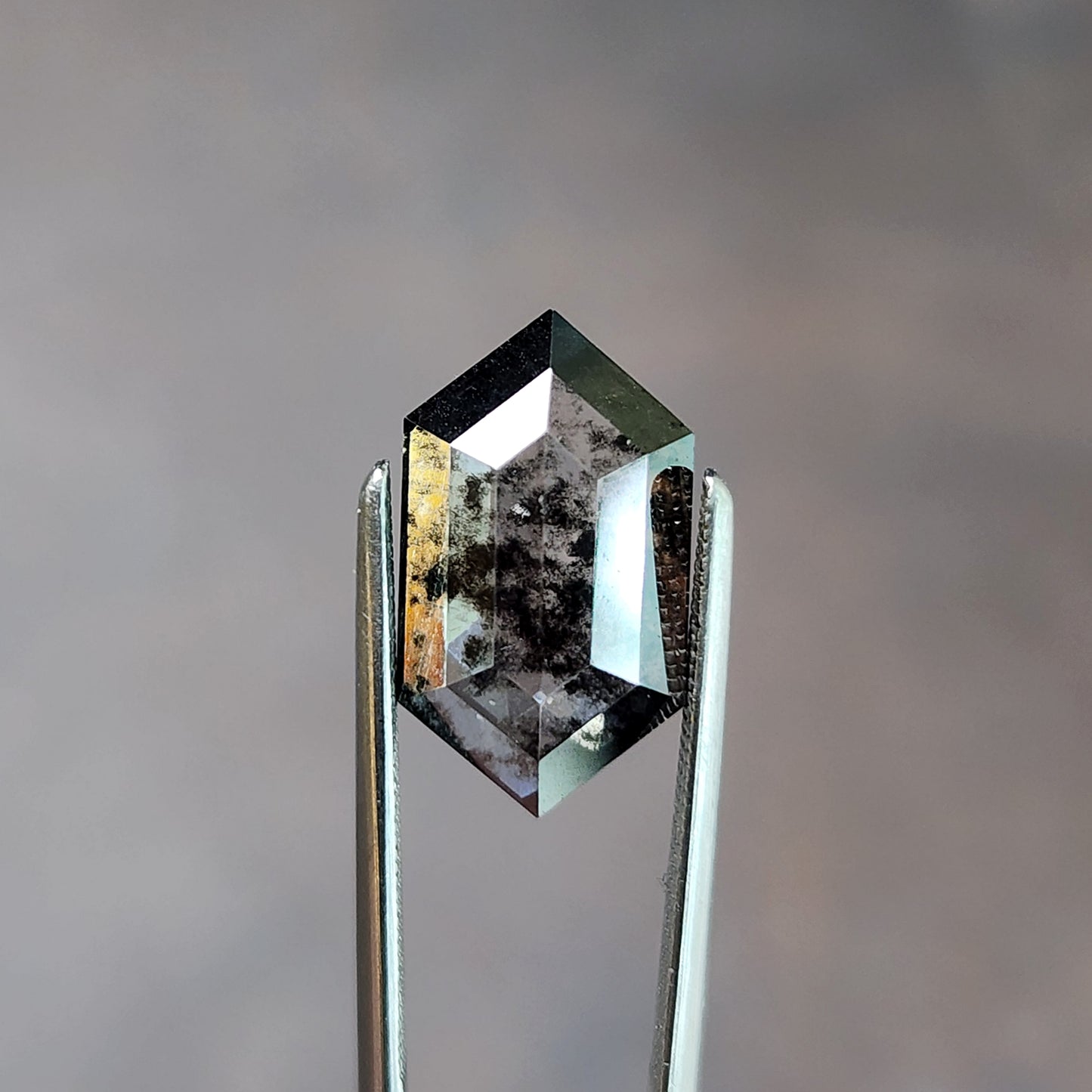 3.88ct Salt and Pepper Lab Diamond Rose Cut Elongated Hexagon or Duchess Cut