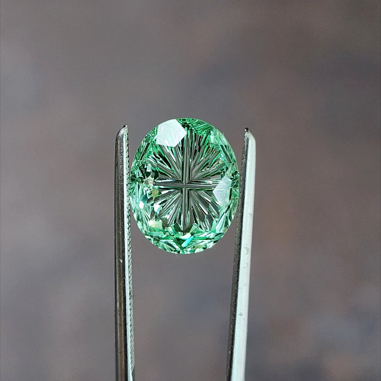 3.12ct Lab Sapphire Mint Green Fantasy Cut Oval