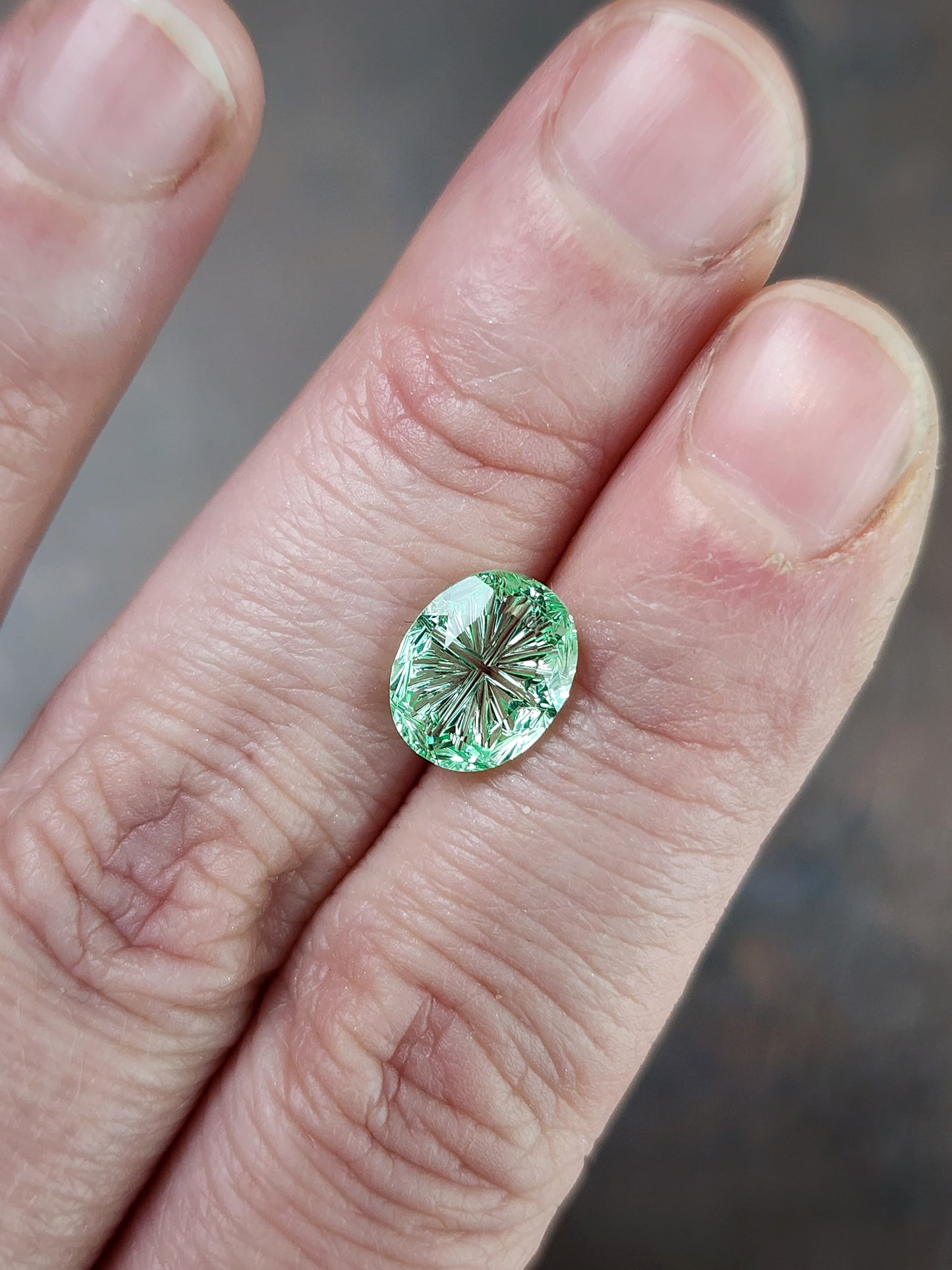 3.12ct Lab Sapphire Mint Green Fantasy Cut Oval