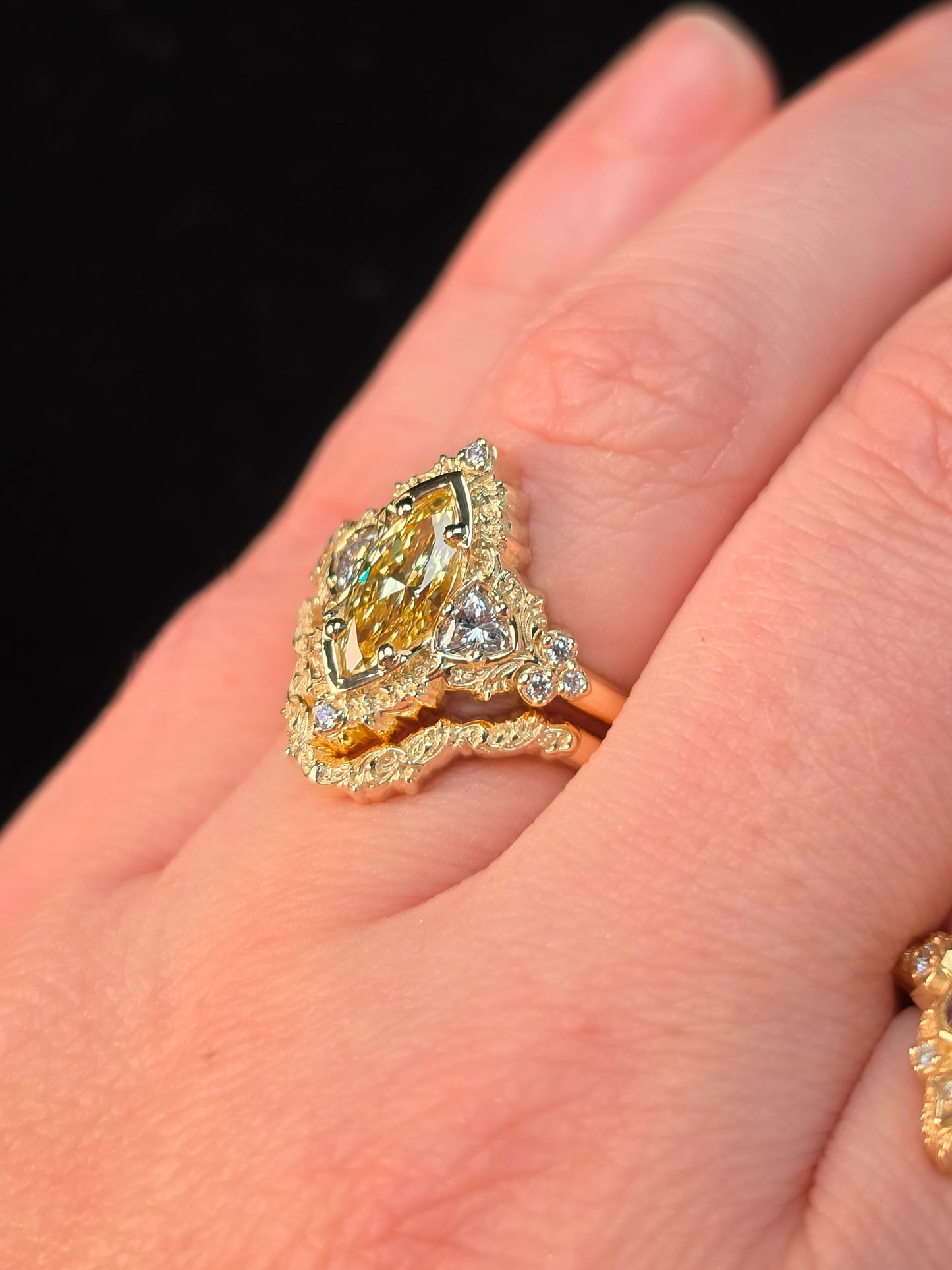 Ready to Ship Size 6 - 8 Delilah Set with Lab Yellow Diamond Marquise 14k Yellow Gold