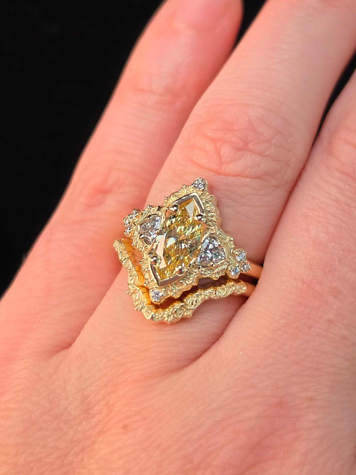 Ready to Ship Size 6 - 8 Delilah Set with Lab Yellow Diamond Marquise 14k Yellow Gold