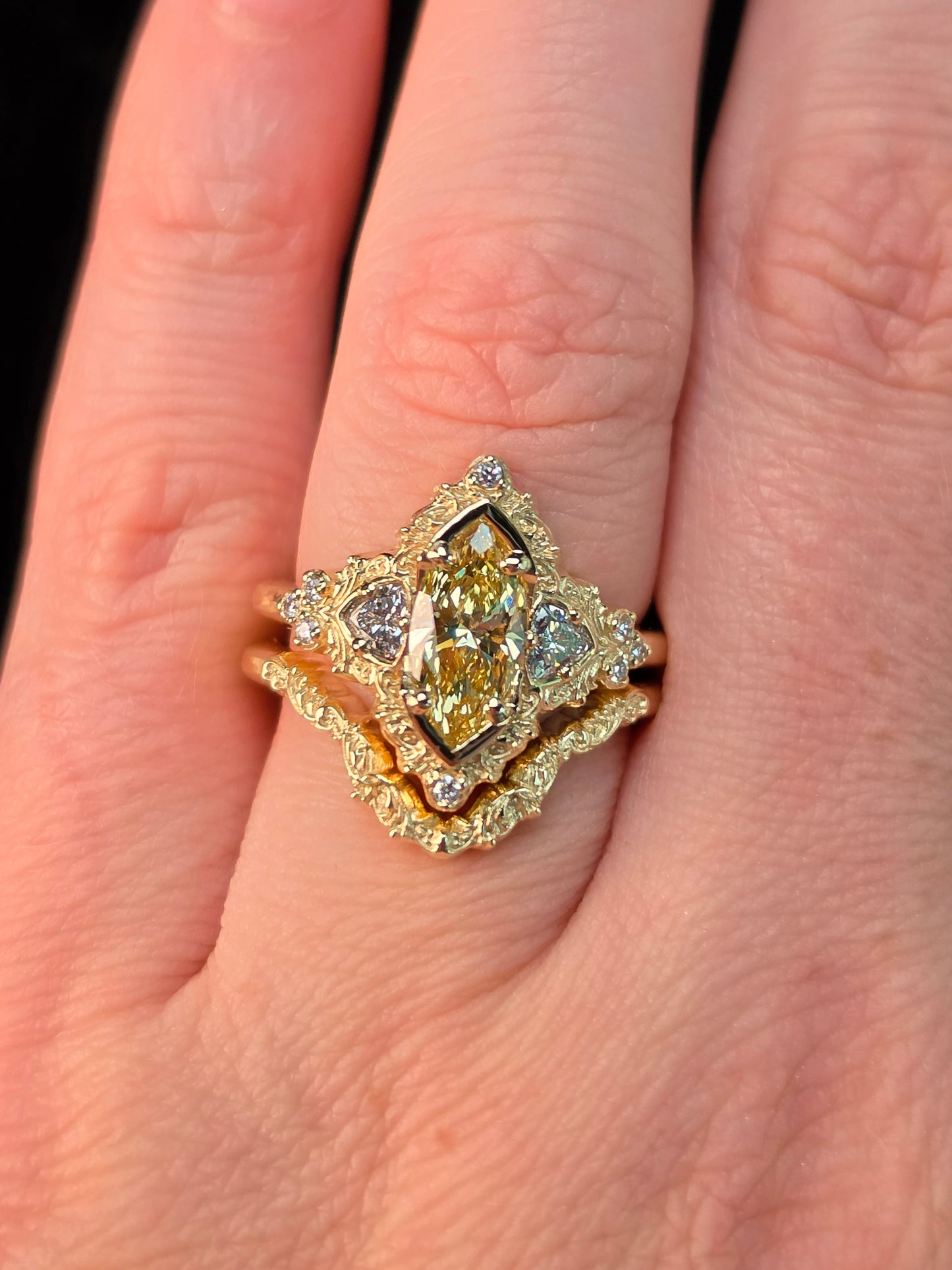Ready to Ship Size 6 - 8 Delilah Set with Lab Yellow Diamond Marquise 14k Yellow Gold