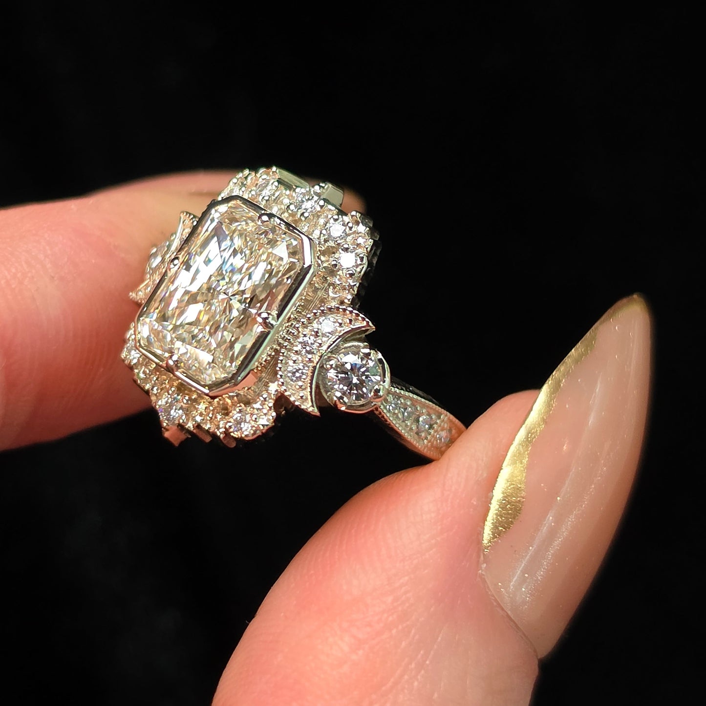 celestial moon ring crescent gothic radiant diamond engagement unique fine jewelry white gold goddess 