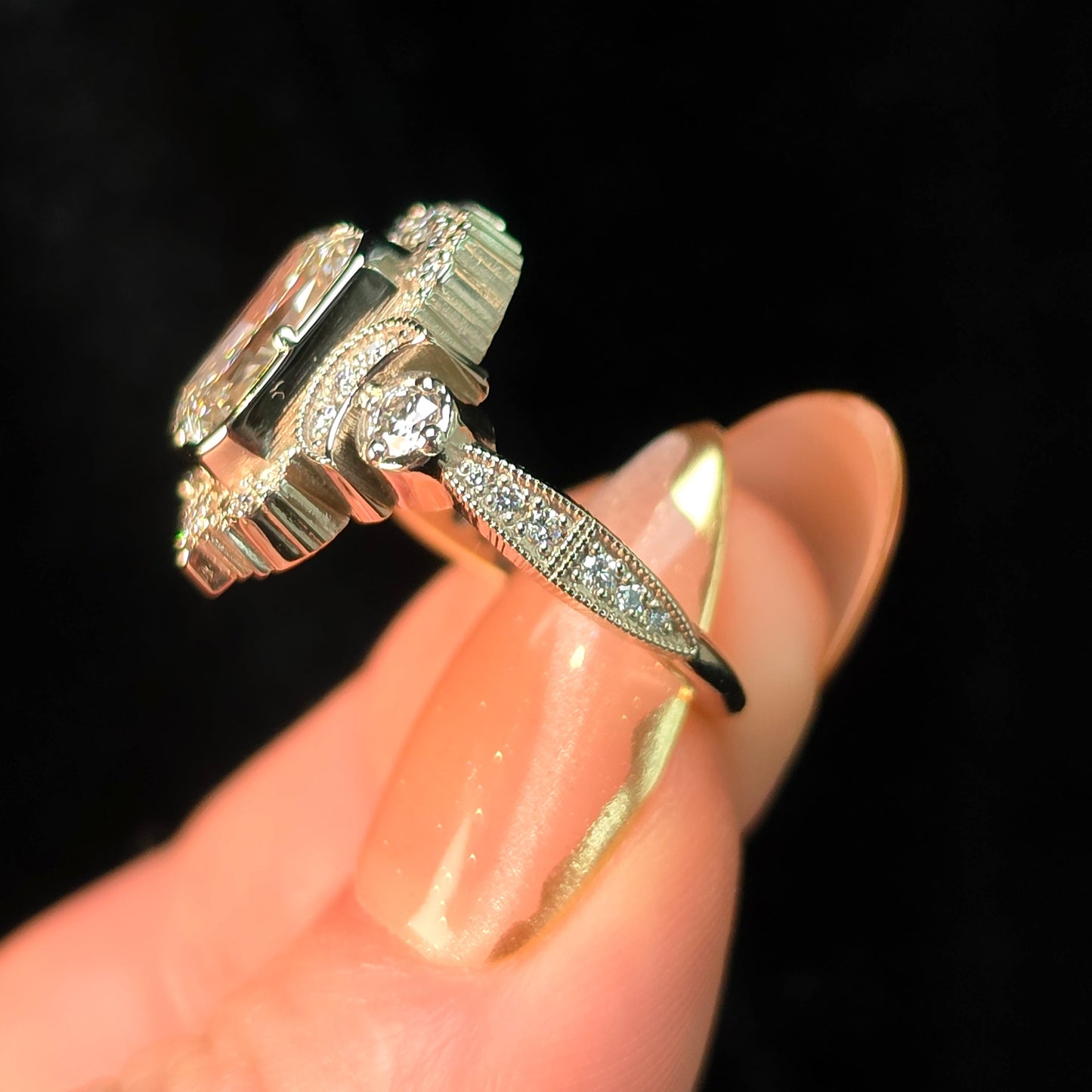 celestial moon ring crescent gothic radiant diamond engagement unique fine jewelry white gold goddess 