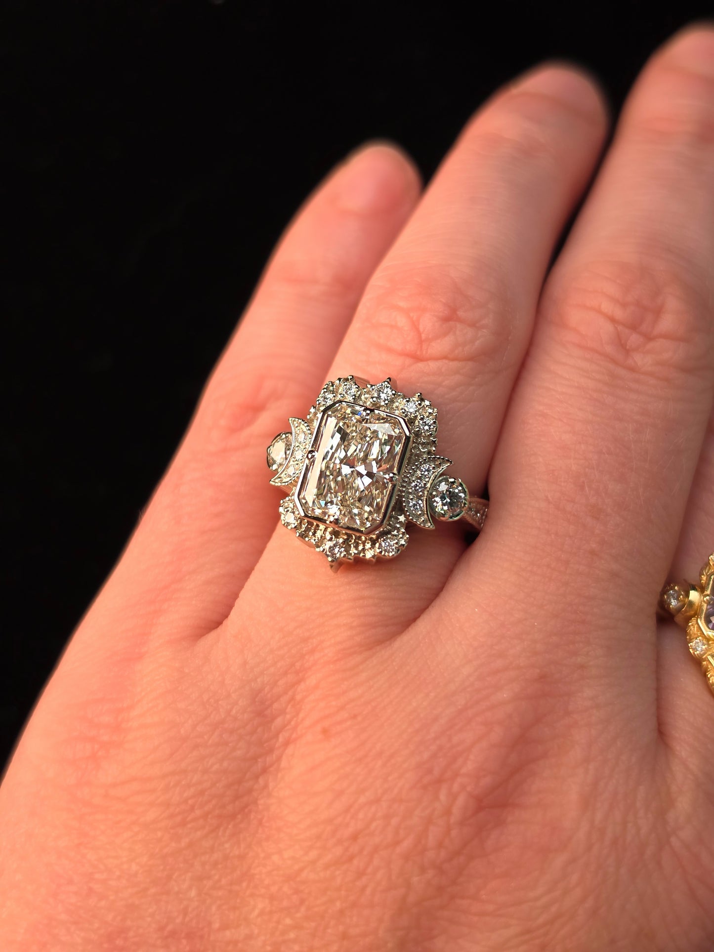 Ready to Ship Size 6 - 8 - 3.03ct Radiant Diamond Selene Moon Goddess Ring 14k Palladium White Gold