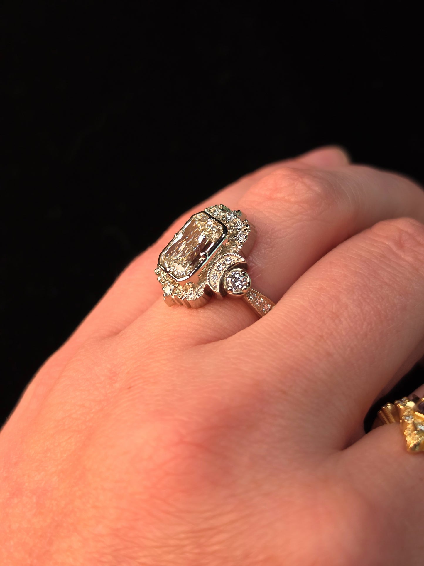 Ready to Ship Size 6 - 8 - 3.03ct Radiant Diamond Selene Moon Goddess Ring 14k Palladium White Gold