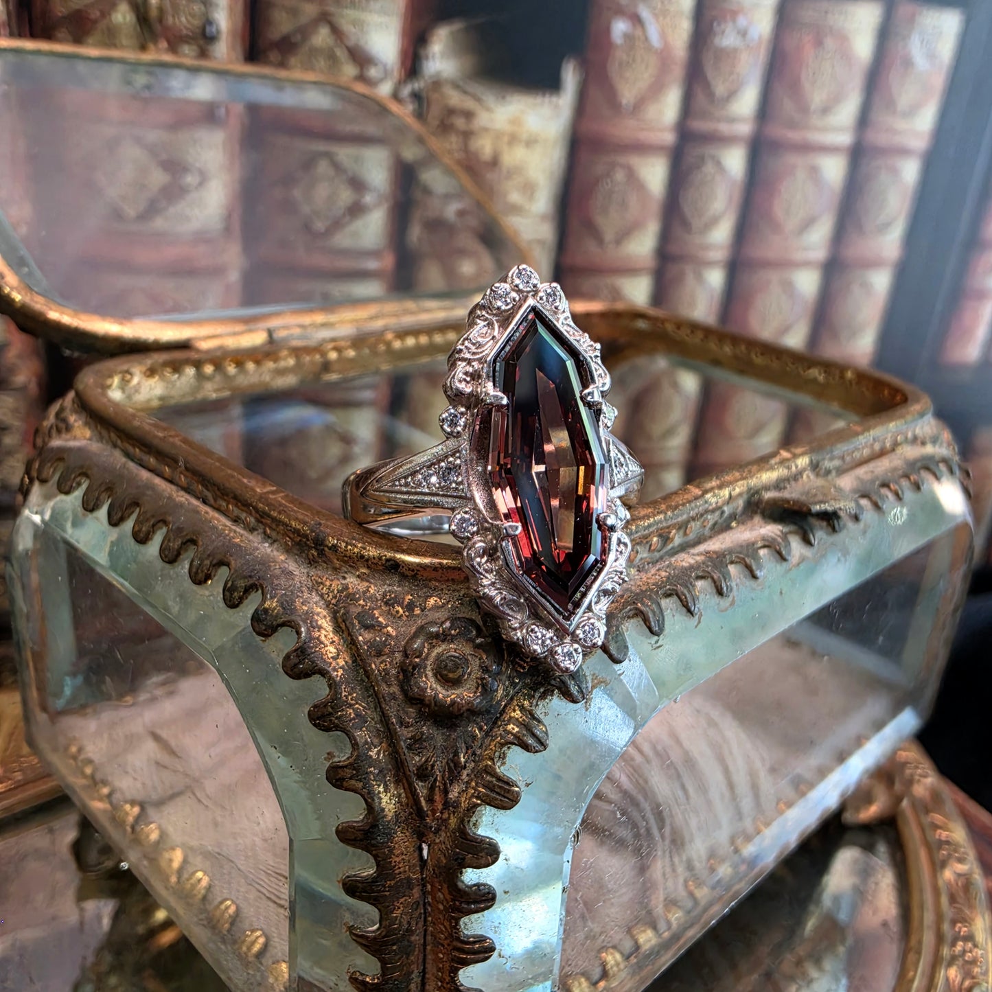 4 carat diamond ring champagne marquise engagement ring art deco baroque scroll vintage jewelry image 11