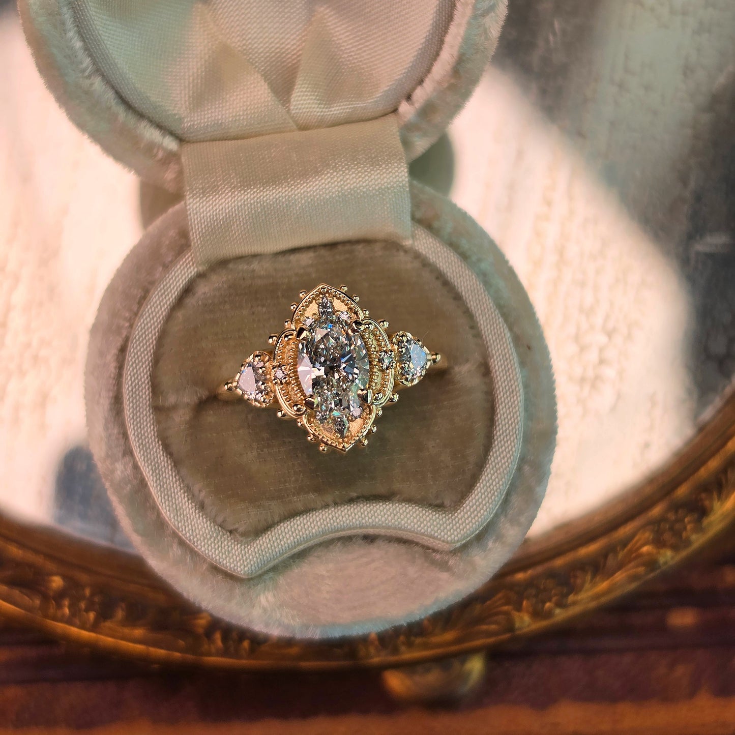 oval 4 prong engagement ring heart marquise diamonds victorian ornate unique vintage inspired 14k gold handcrafted jewelry image 3

