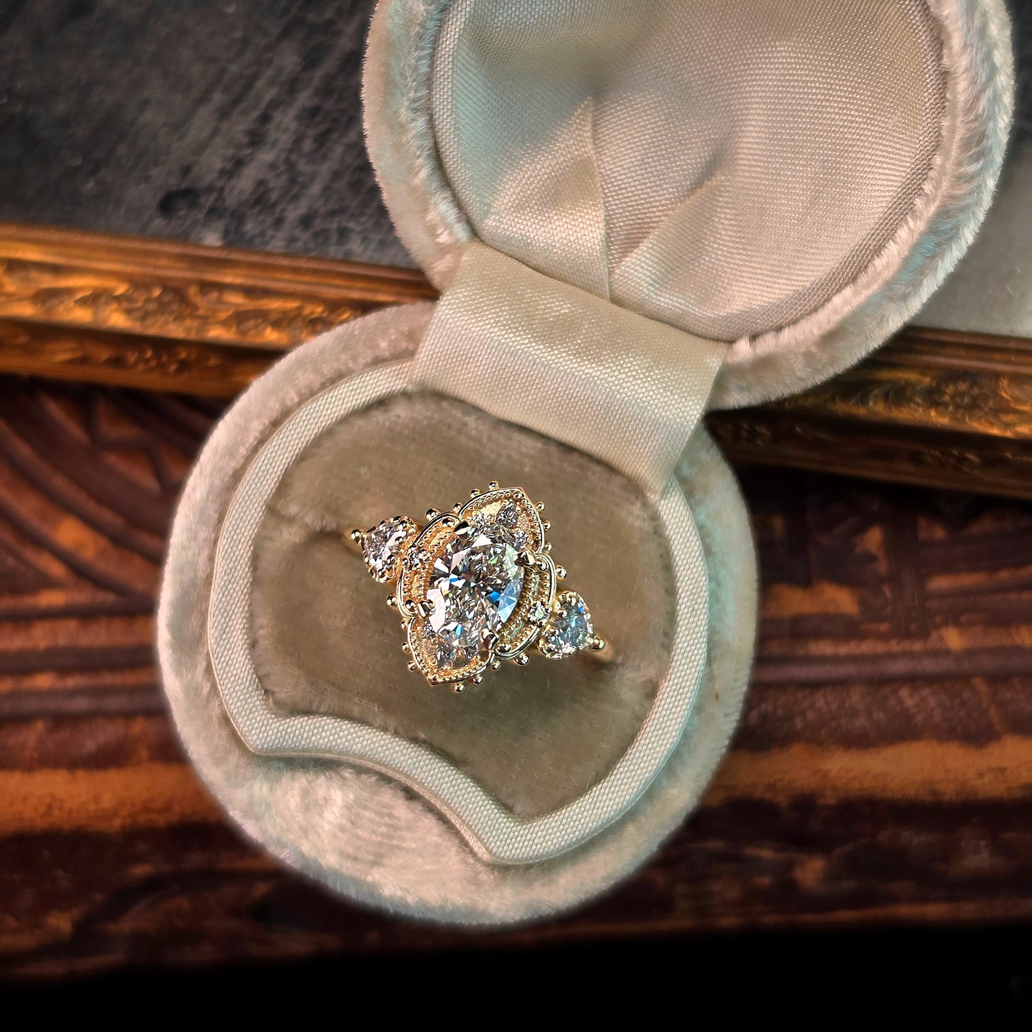 oval 4 prong engagement ring heart marquise diamonds victorian ornate unique vintage inspired 14k gold handcrafted jewelry image 10