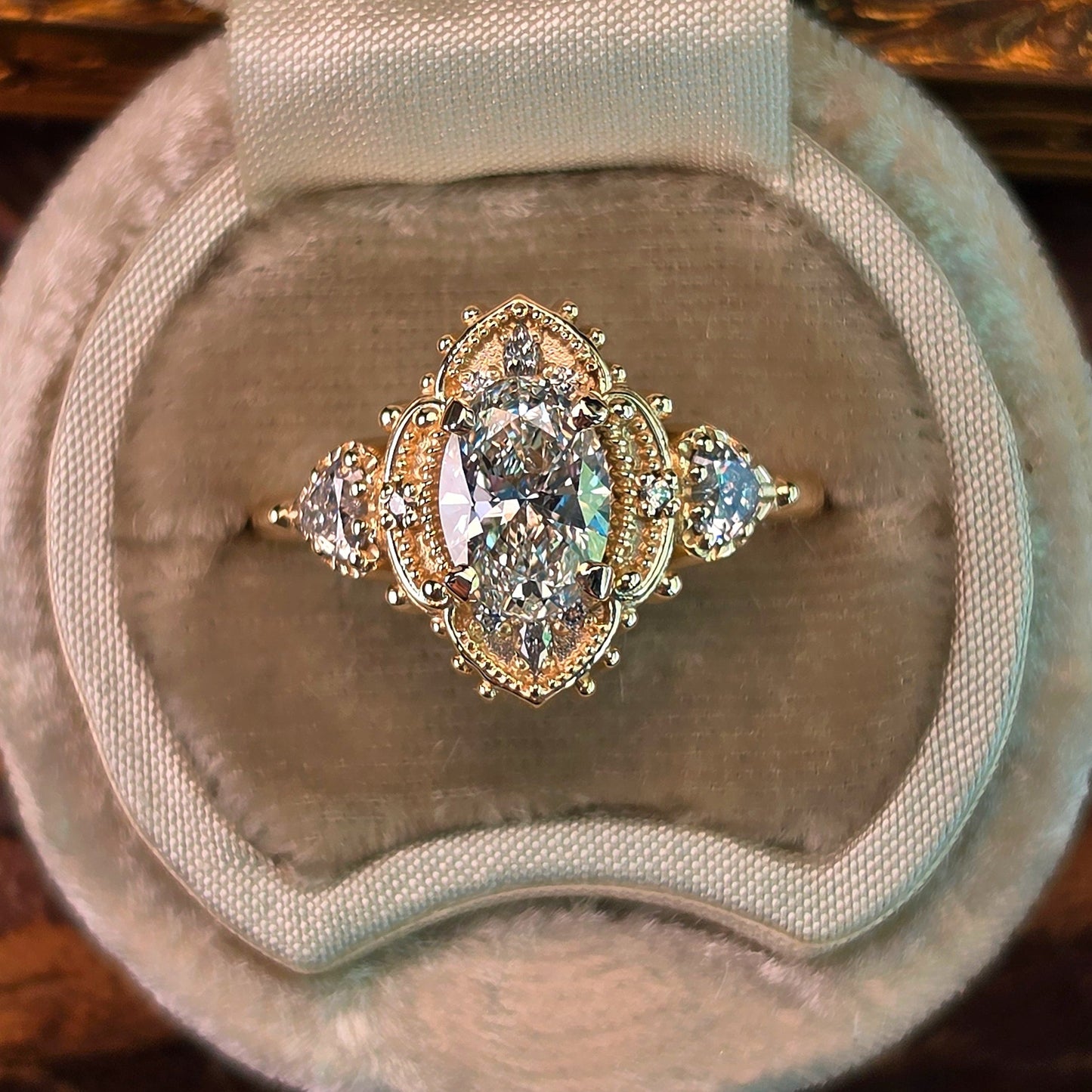 oval 4 prong engagement ring heart marquise diamonds victorian ornate unique vintage inspired 14k gold handcrafted jewelry image 1 