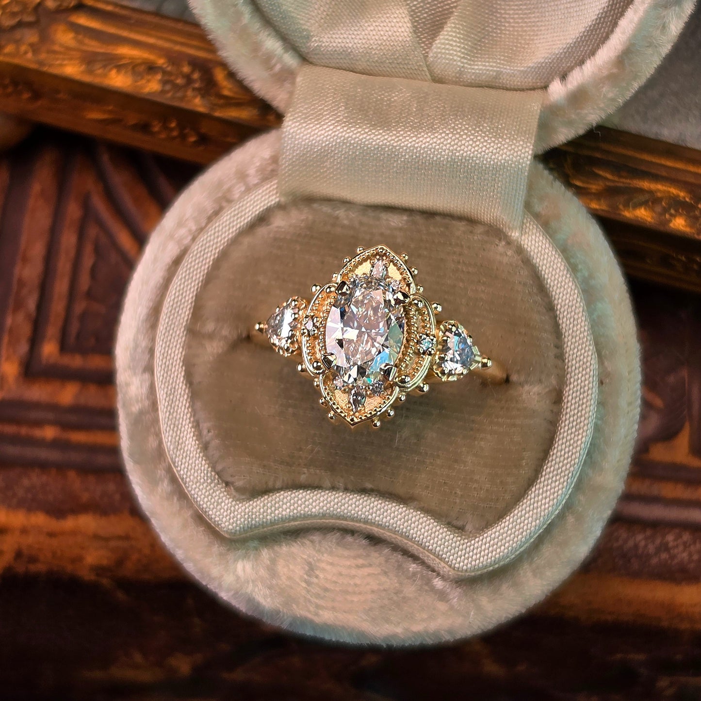 oval 4 prong engagement ring heart marquise diamonds victorian ornate unique vintage inspired 14k gold handcrafted jewelry image 6