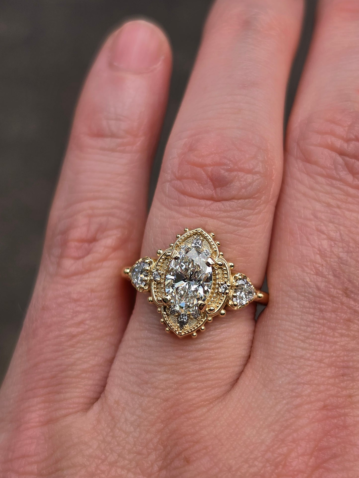 oval 4 prong engagement ring heart marquise diamonds victorian ornate unique vintage inspired 14k gold handcrafted jewelry image 12