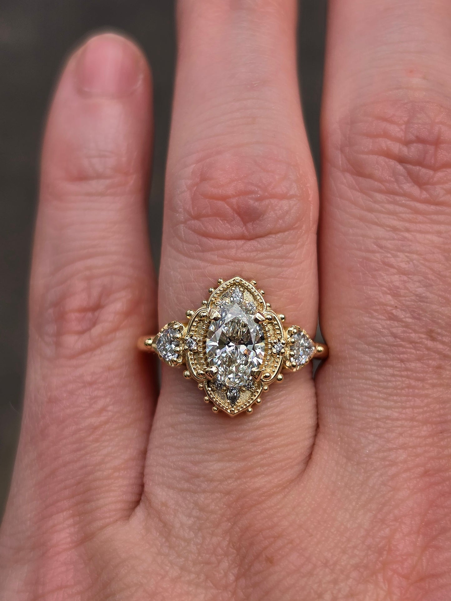 oval 4 prong engagement ring heart marquise diamonds victorian ornate unique vintage inspired 14k gold handcrafted jewelry image 11