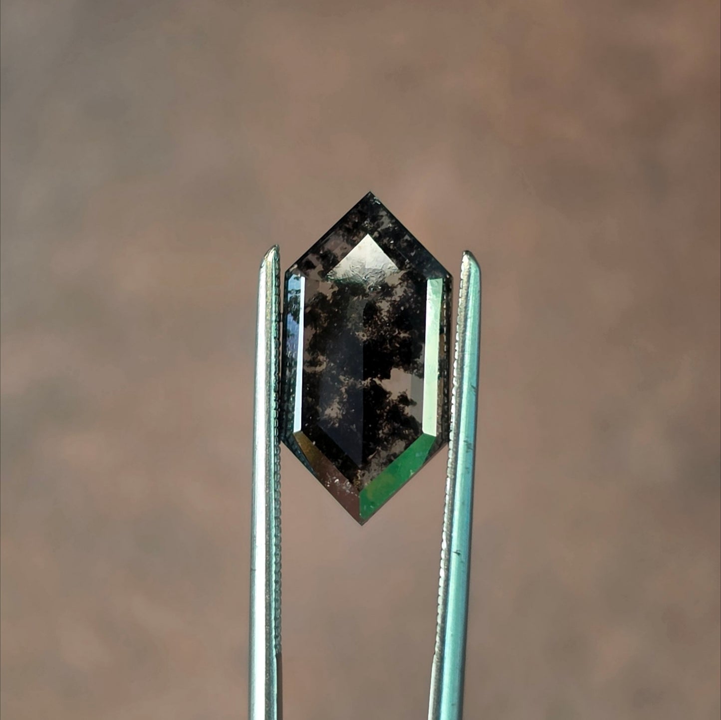 3.38ct Salt and Pepper Lab Diamond Rose Cut Elongated Hexagon or Duchess Cut