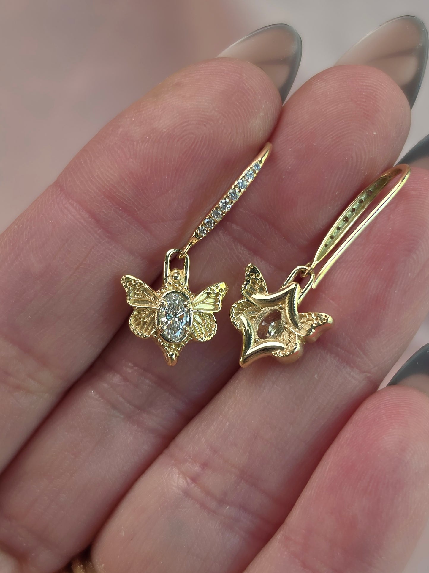 Moth Maiden Diamond Earrings - 14k Gold Bug Fine Jewelry